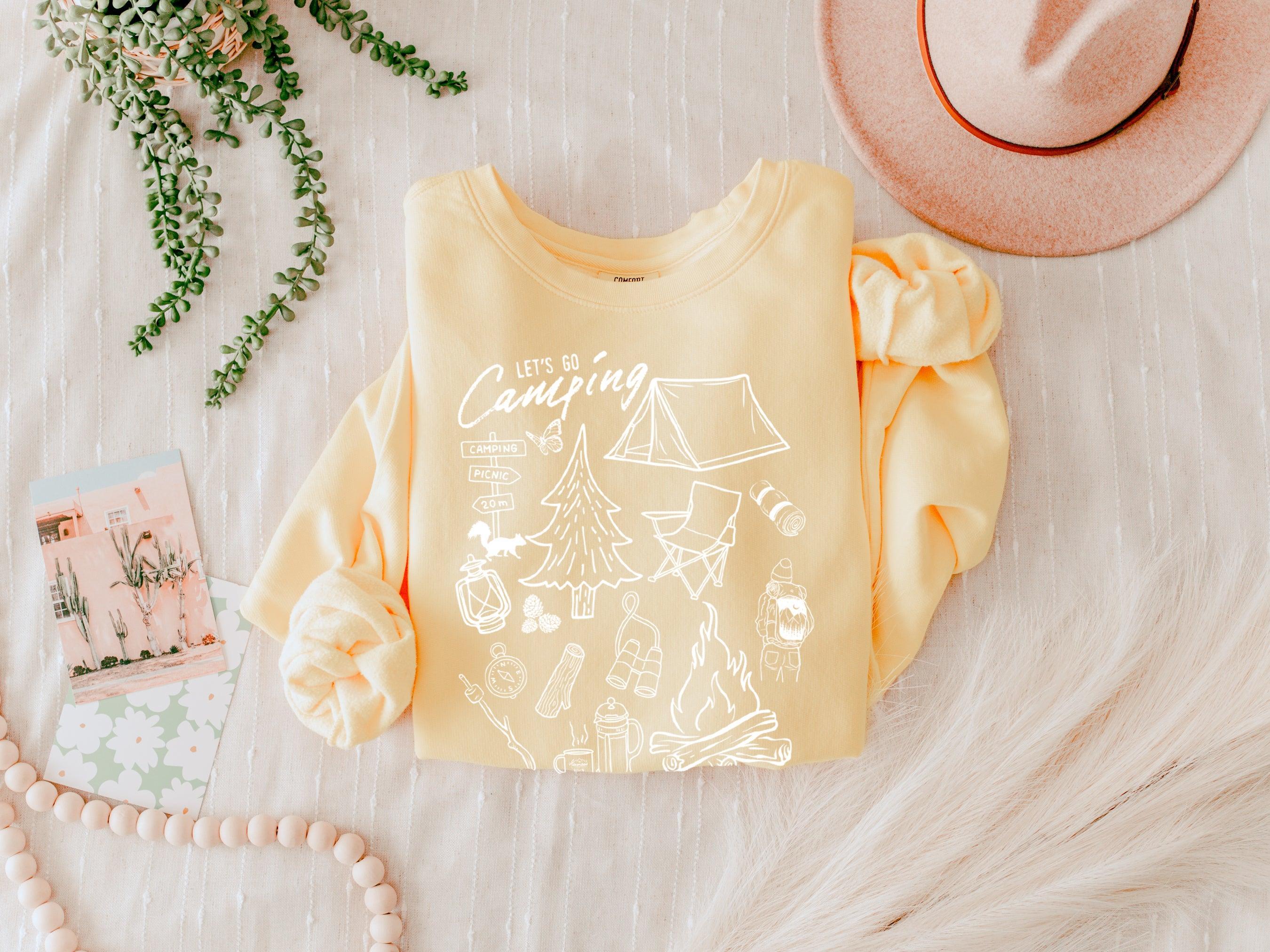 Sketched Nature Camping Hiking Mountain Garment Dyed Comfort Colors Sweatshirt