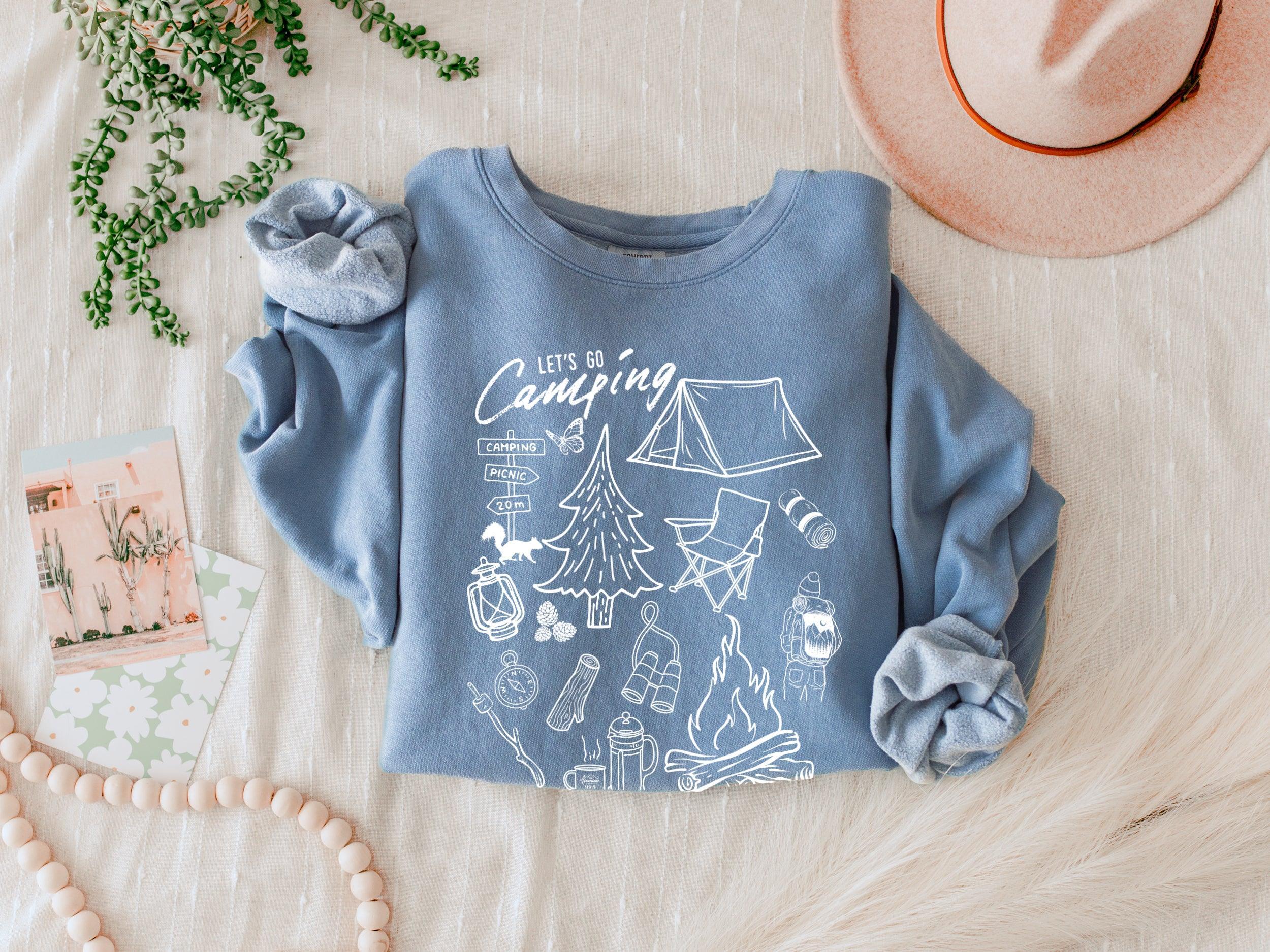 Sketched Nature Camping Hiking Mountain Garment Dyed Comfort Colors Sweatshirt