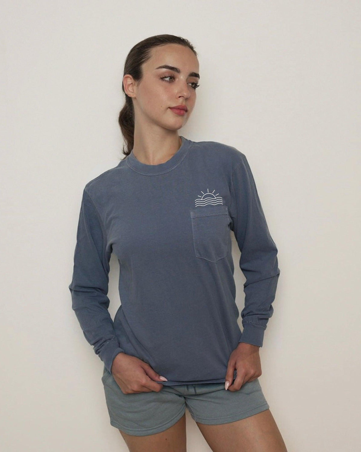 Sun & Wave Lake Beach Vacation Pocket Comfort Colors Long Sleeve Shirt
