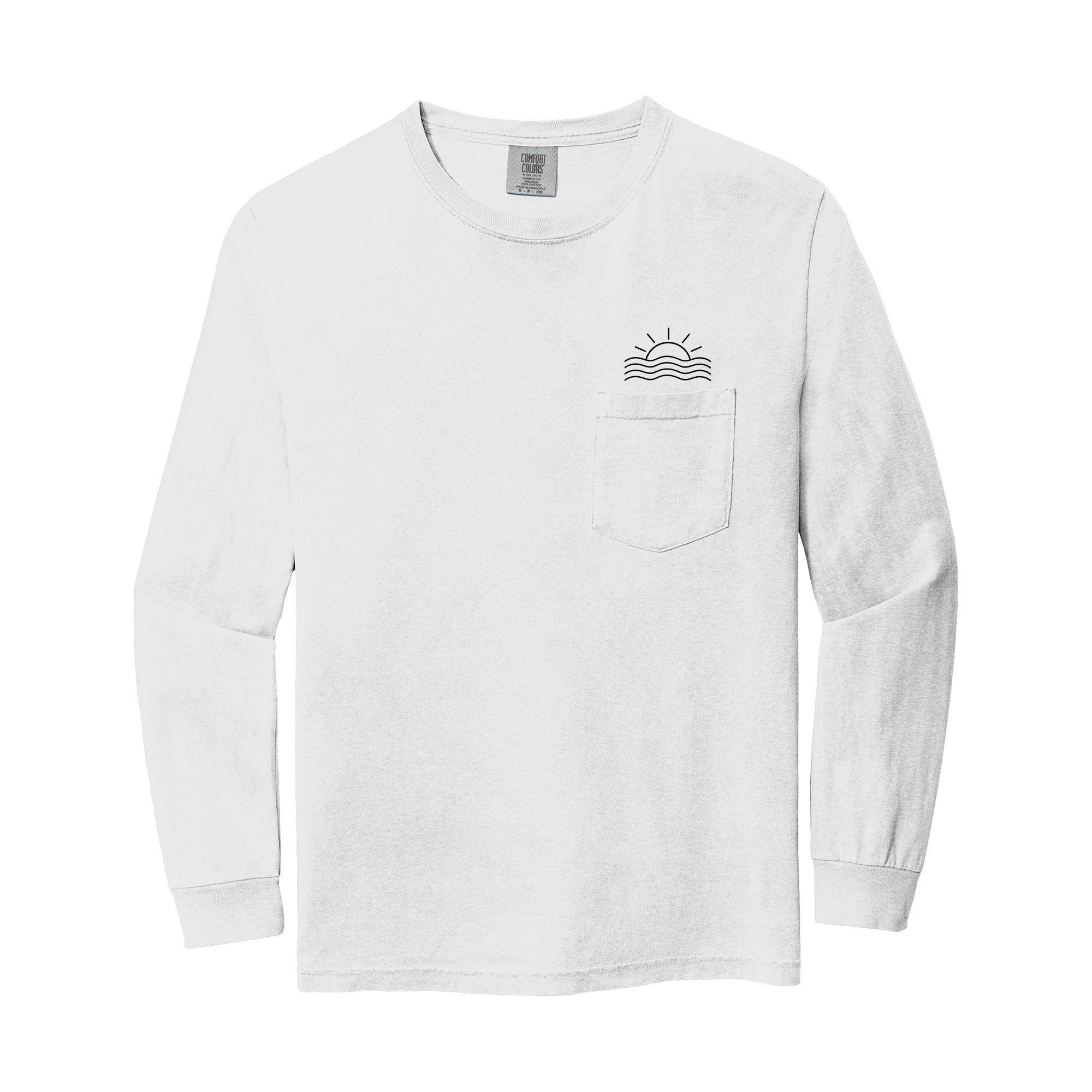 Sun & Wave Lake Beach Vacation Pocket Comfort Colors Long Sleeve Shirt