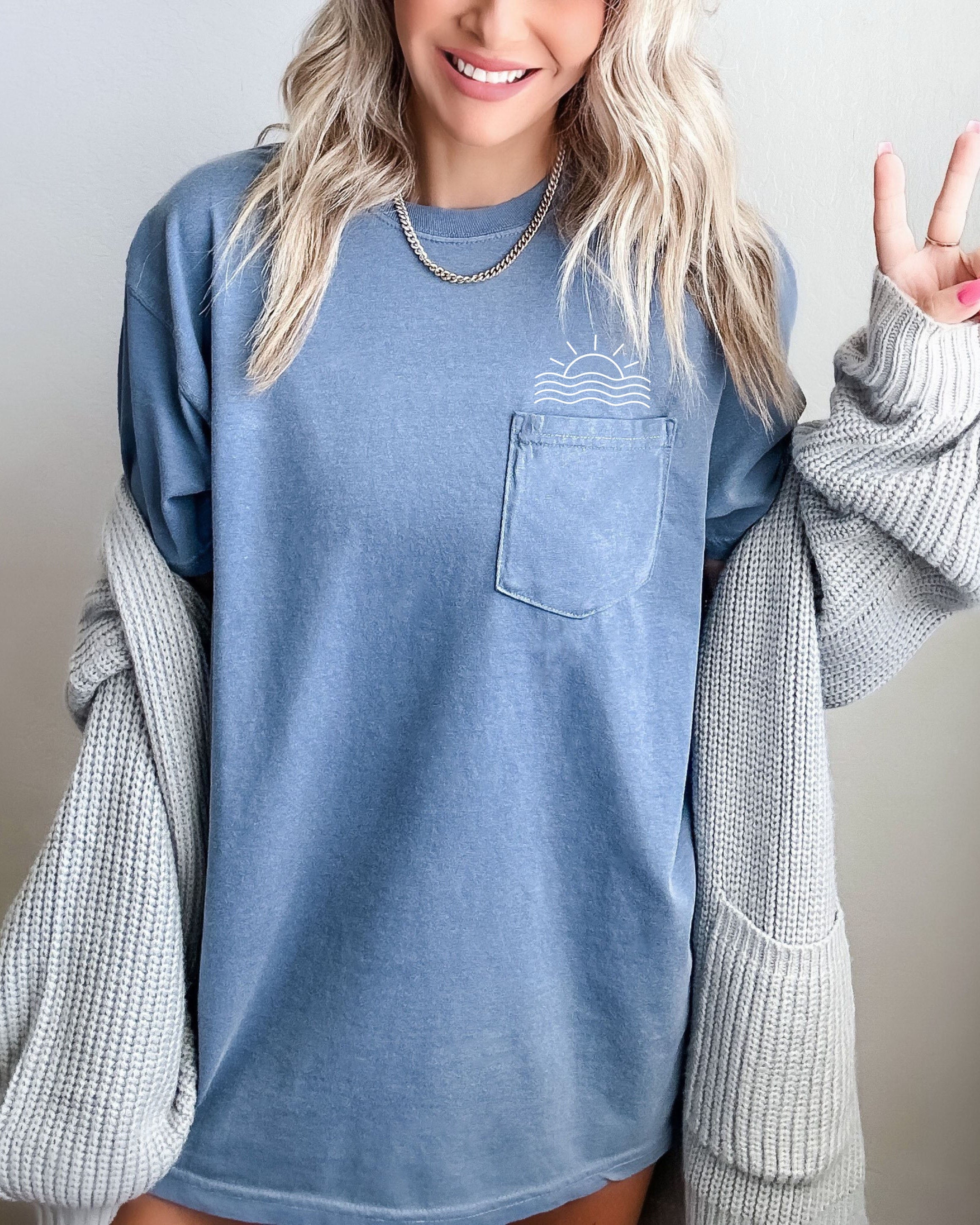 Sun and Wave Lake Beach Comfort Colors Pocket T Shirt | Nature, Camping, Plant