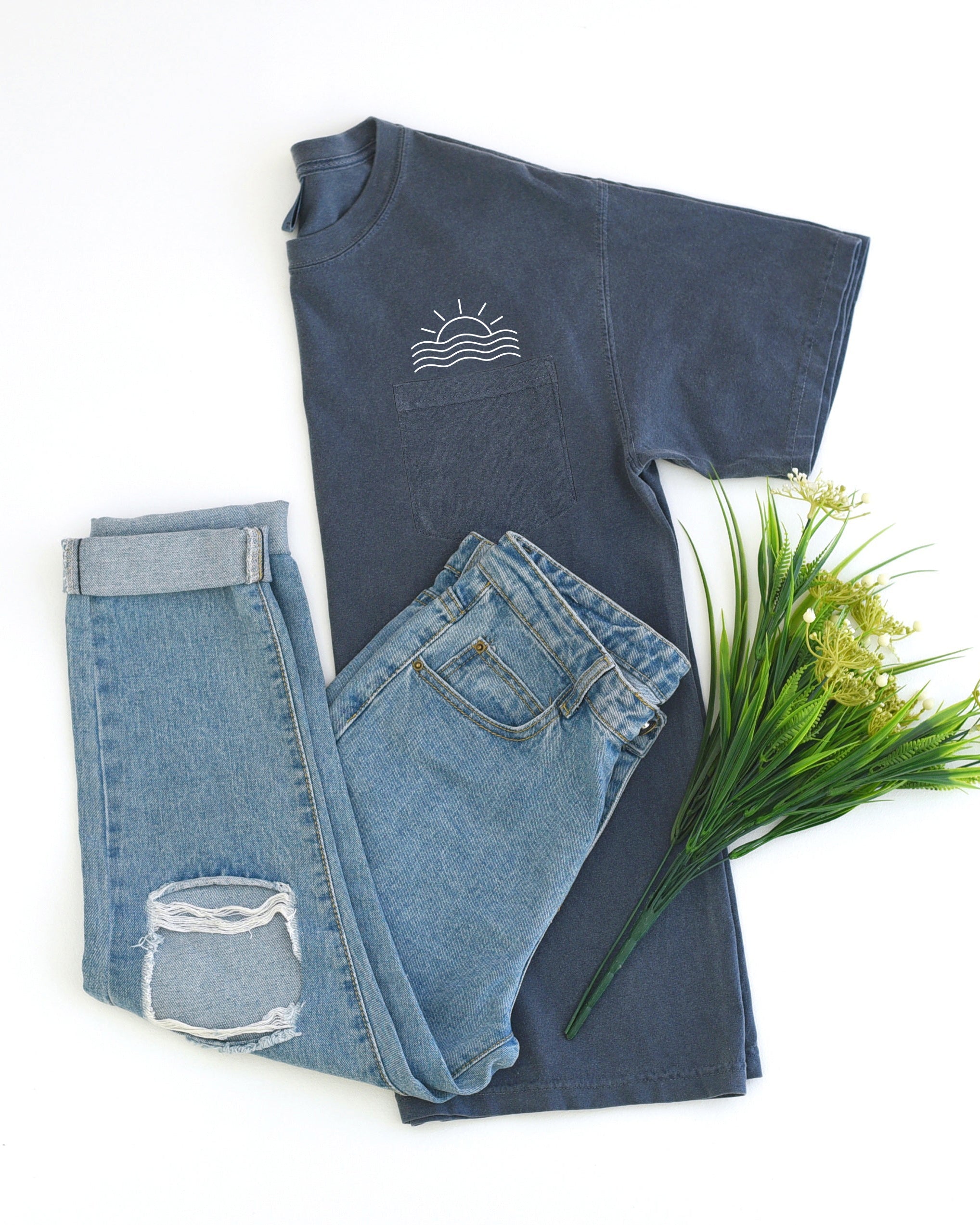 Sun and Wave Lake Beach Comfort Colors Pocket T Shirt | Nature, Camping, Plant