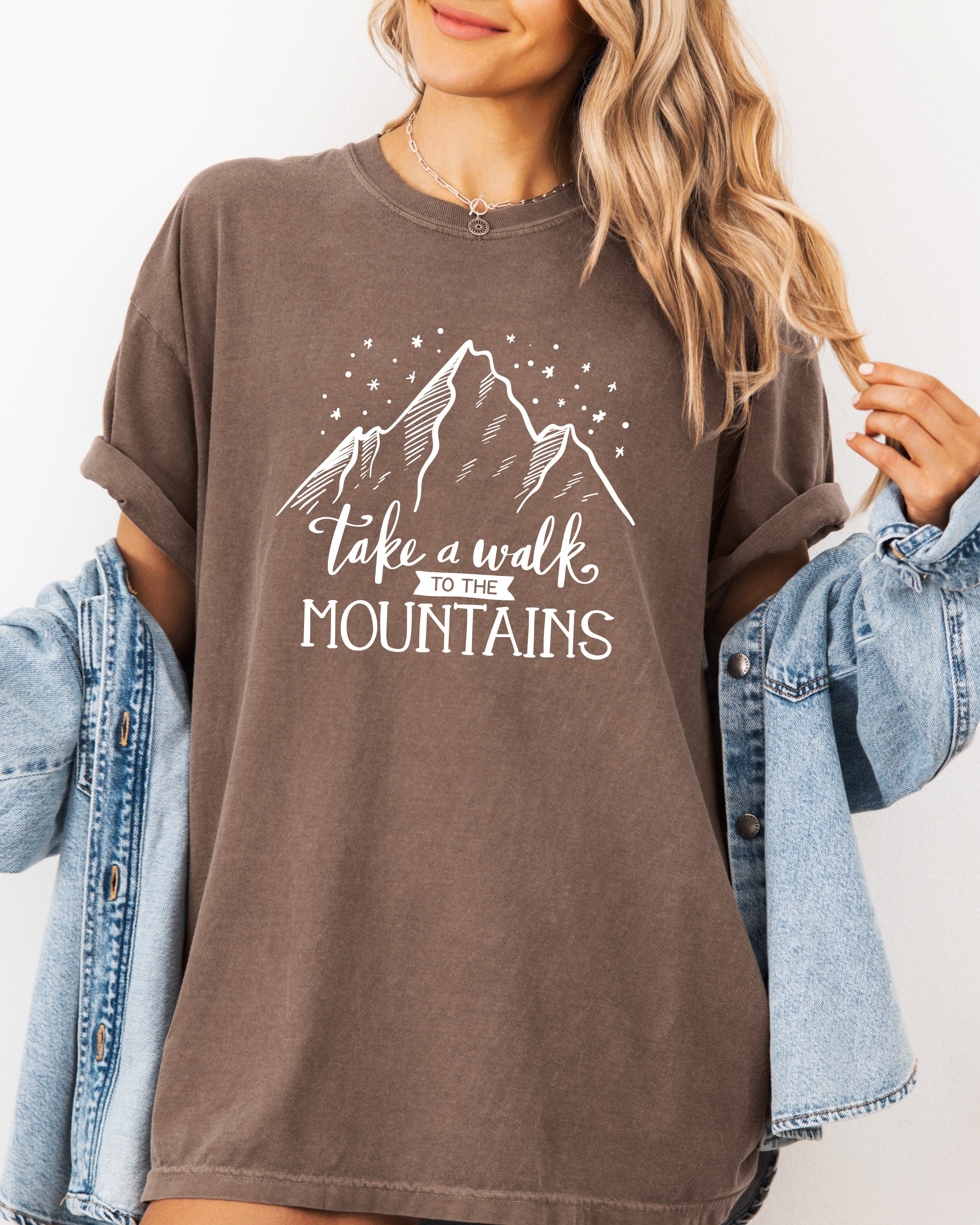 Take a walk to the mountains Camping Hiking Garment Dyed Shirt