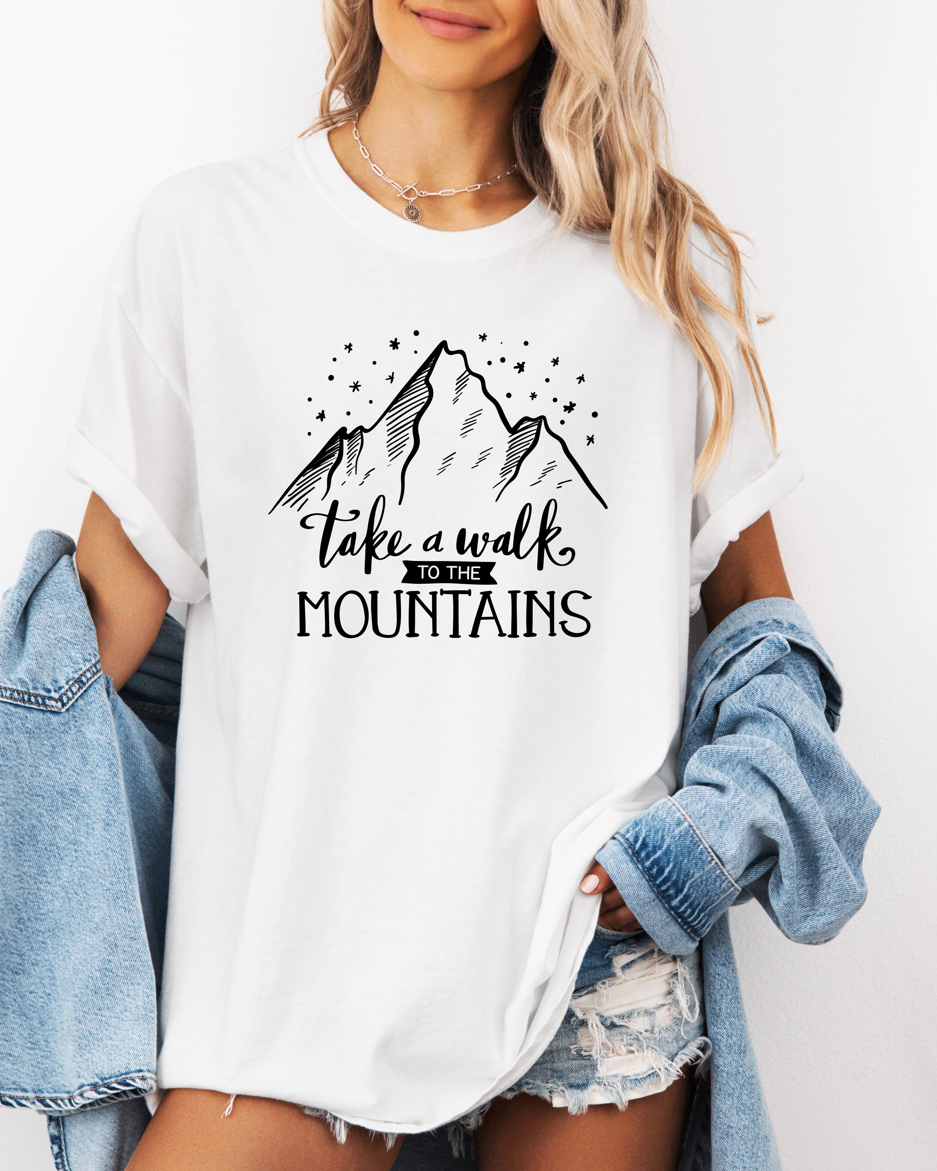 Take a walk to the mountains Camping Hiking Garment Dyed Shirt