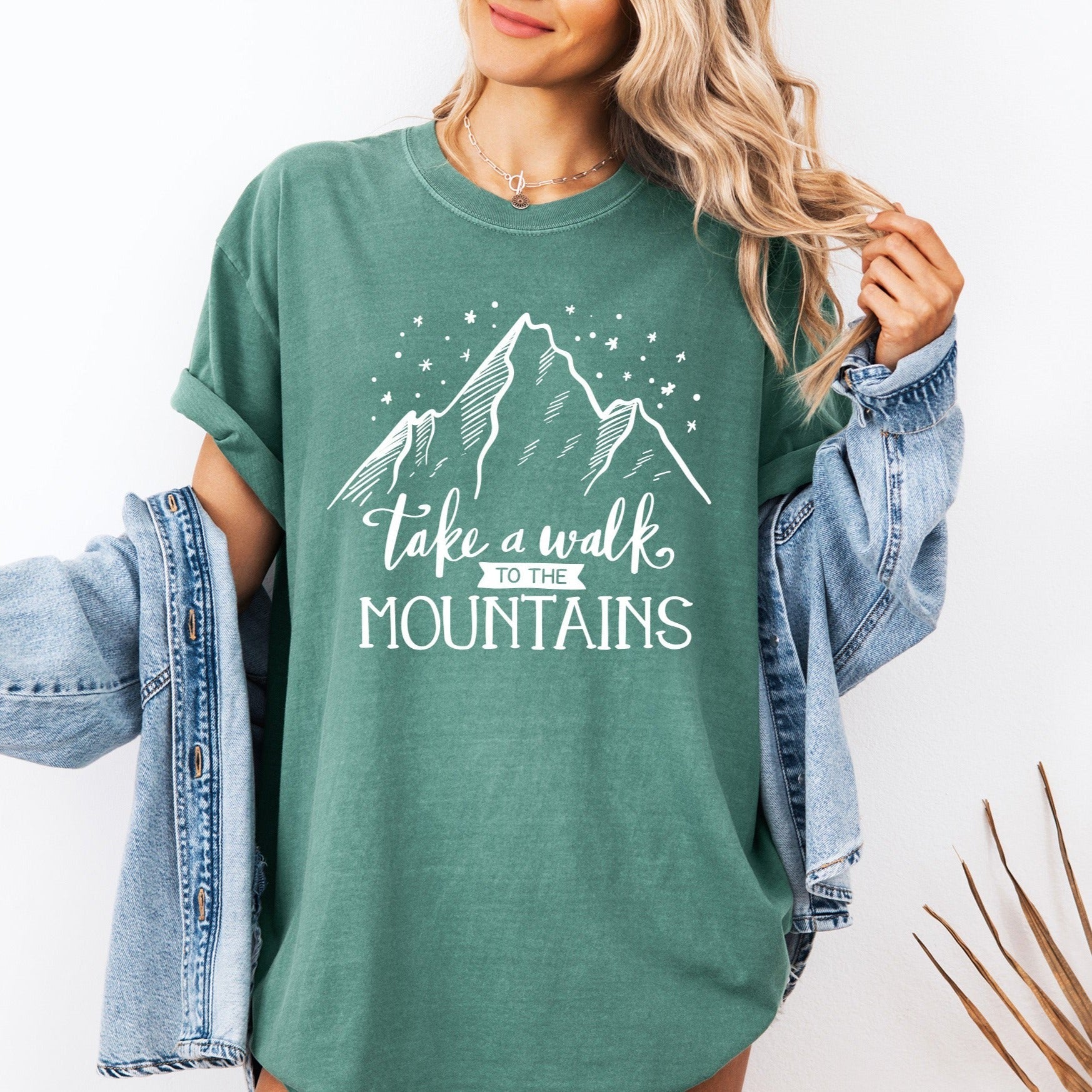 Take a walk to the mountains Camping Hiking Garment Dyed Shirt