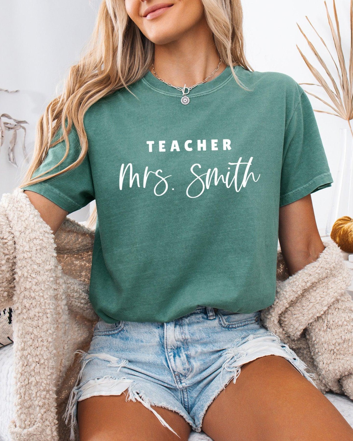 Teacher Mrs Custom Personalization name Teacher Comfort Colors Garment Dyed T Shirt