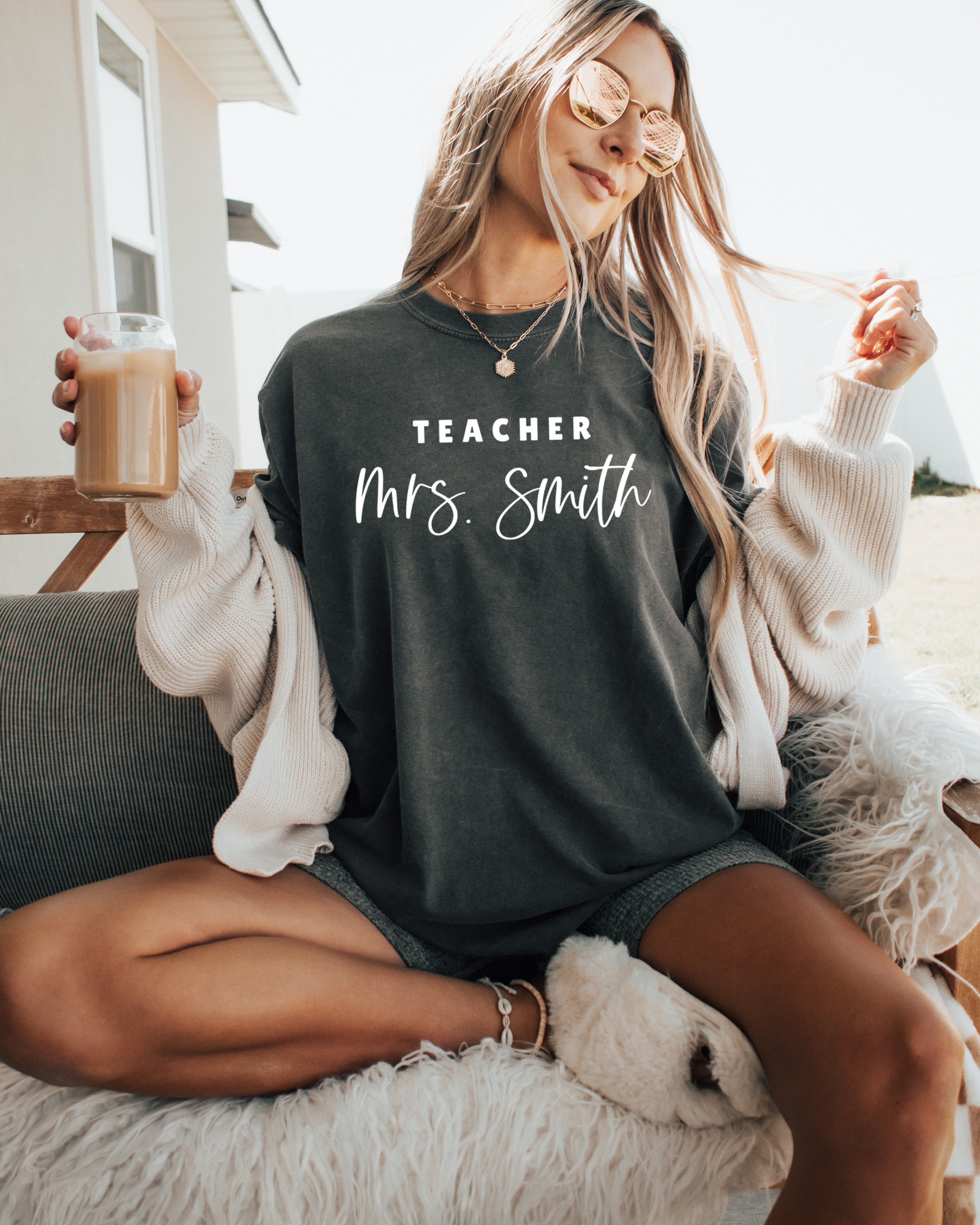 Teacher Mrs Custom Personalization name Teacher Comfort Colors Garment Dyed T Shirt