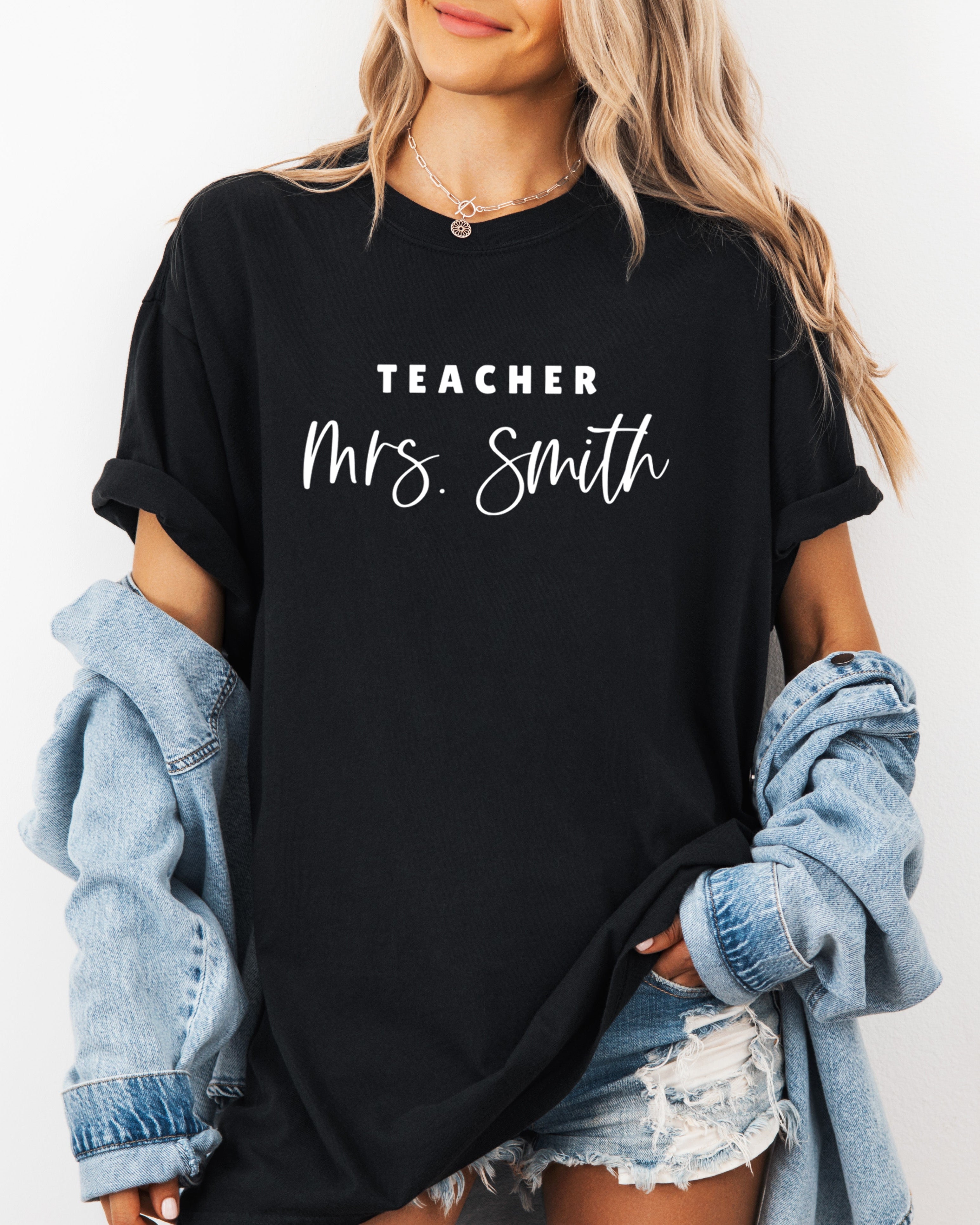 Teacher Mrs Custom Personalization name Teacher Comfort Colors Garment Dyed T Shirt