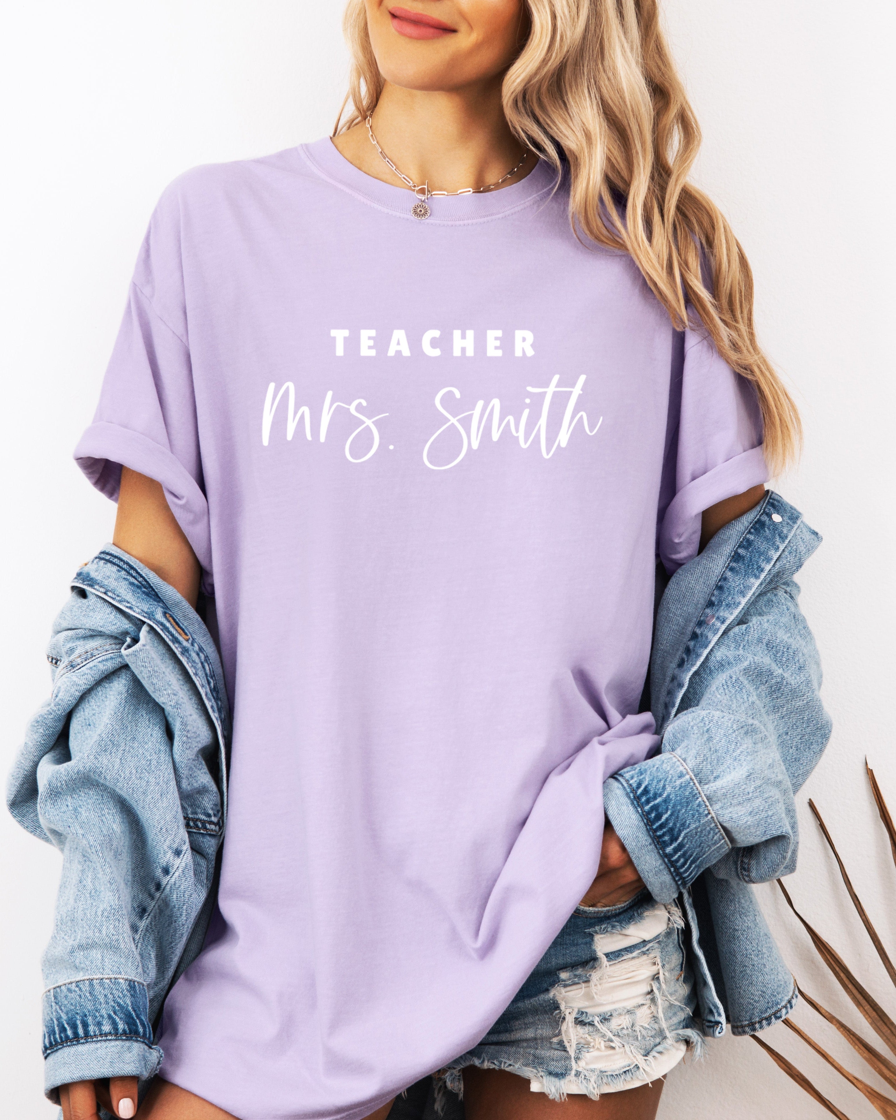 Teacher Mrs Custom Personalization name Teacher Comfort Colors Garment Dyed T Shirt