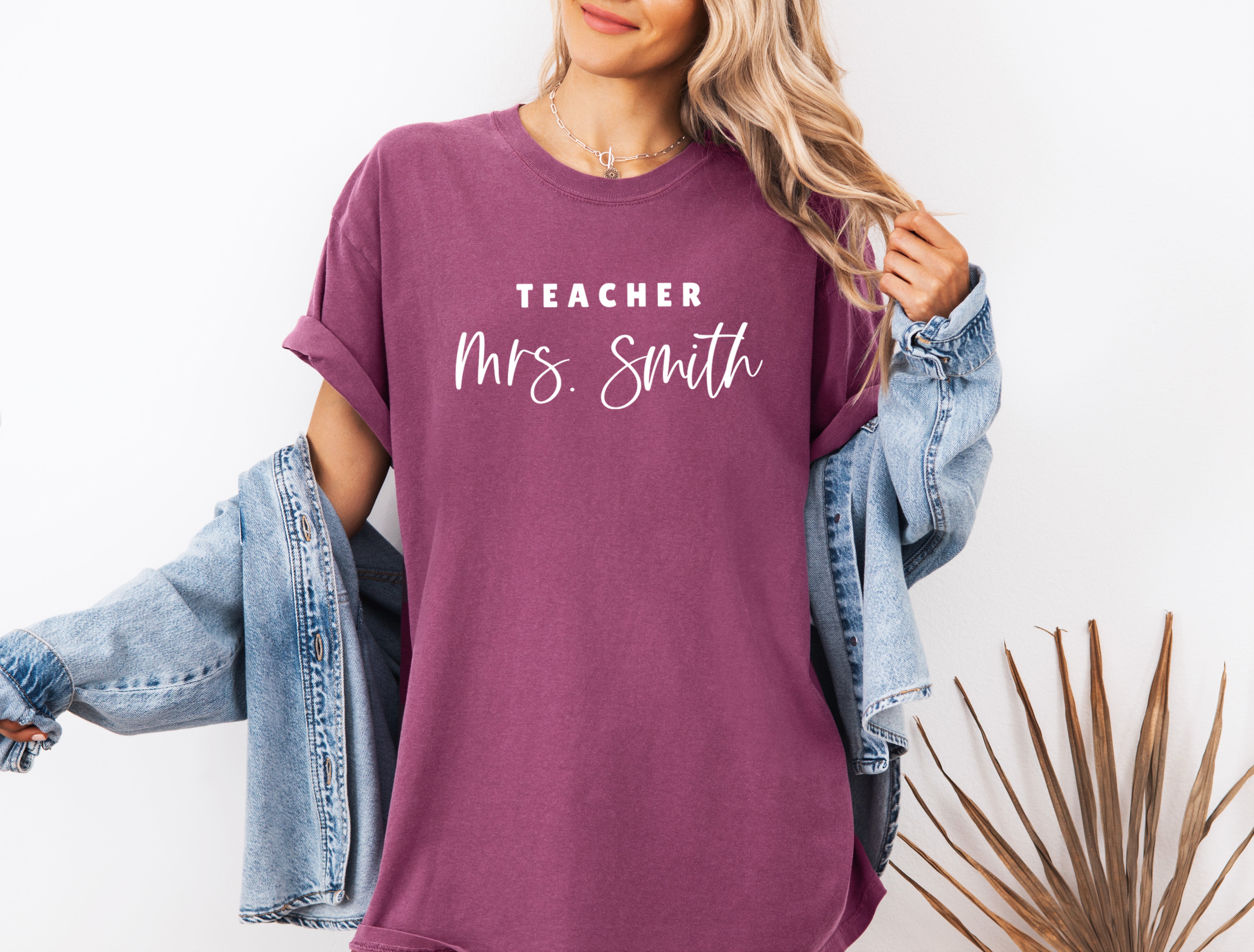 Teacher Mrs Custom Personalization name Teacher Comfort Colors Garment Dyed T Shirt