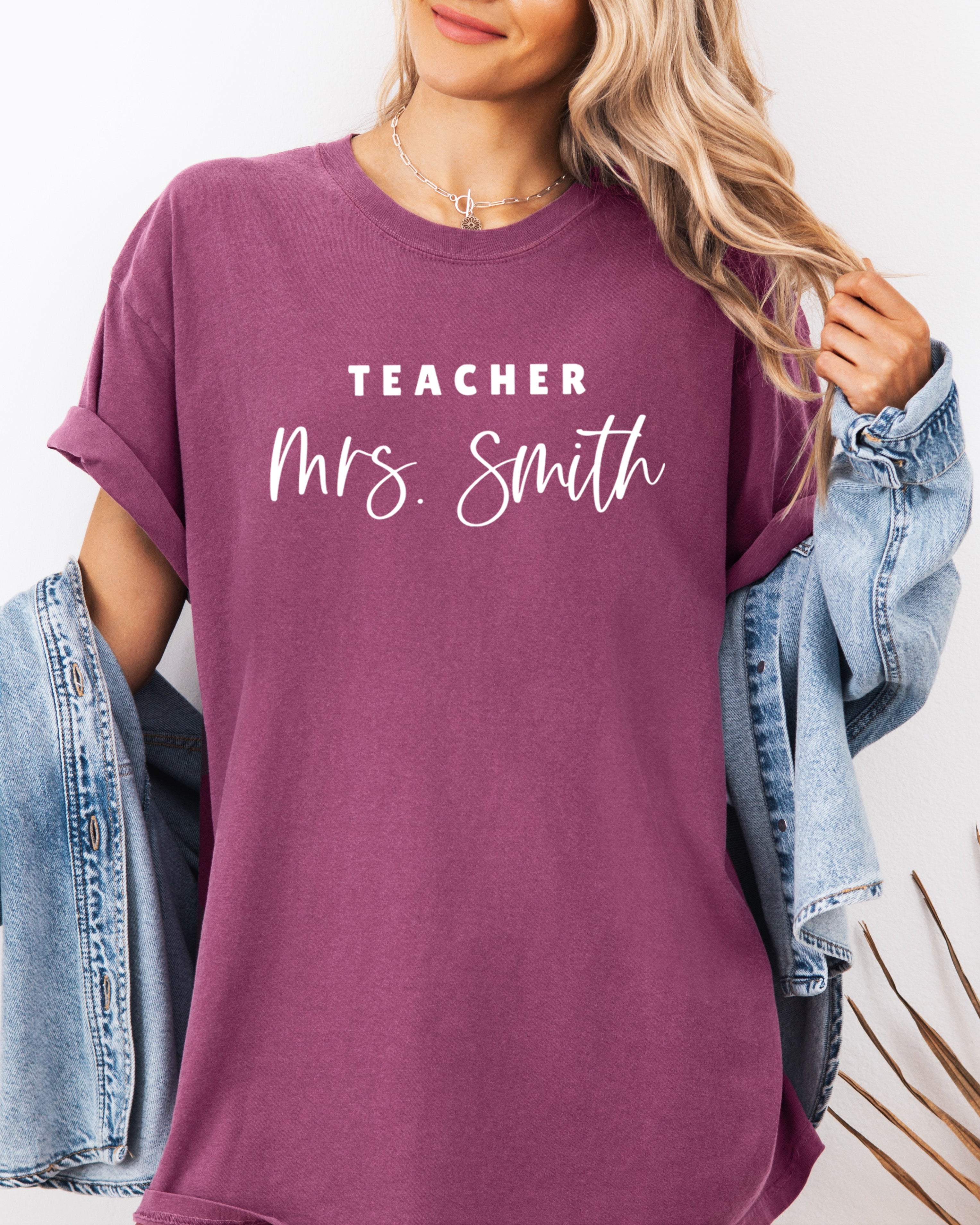 Teacher Mrs Custom Personalization name Teacher Comfort Colors Garment Dyed T Shirt