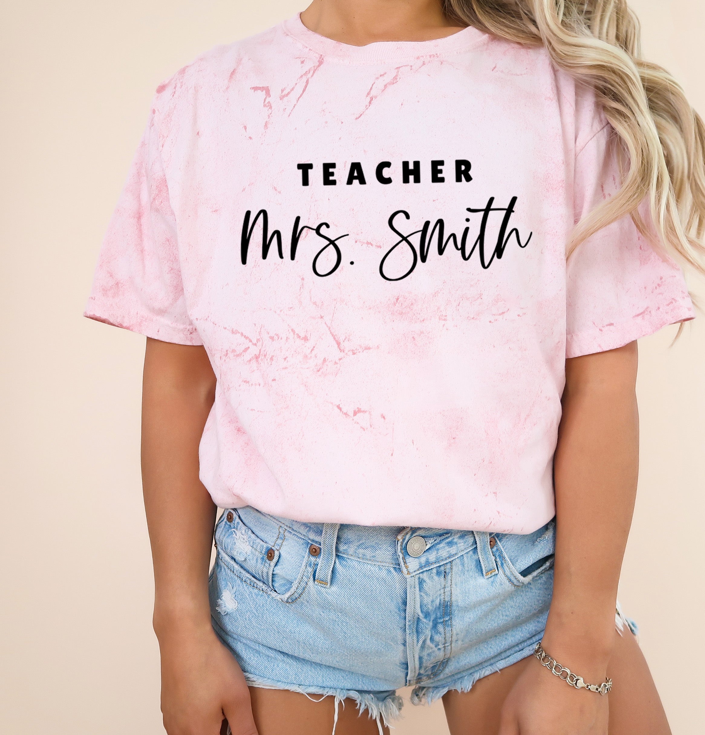 Teacher Mrs Custom Personalization name Teacher Comfort Colors Garment Dyed T Shirt