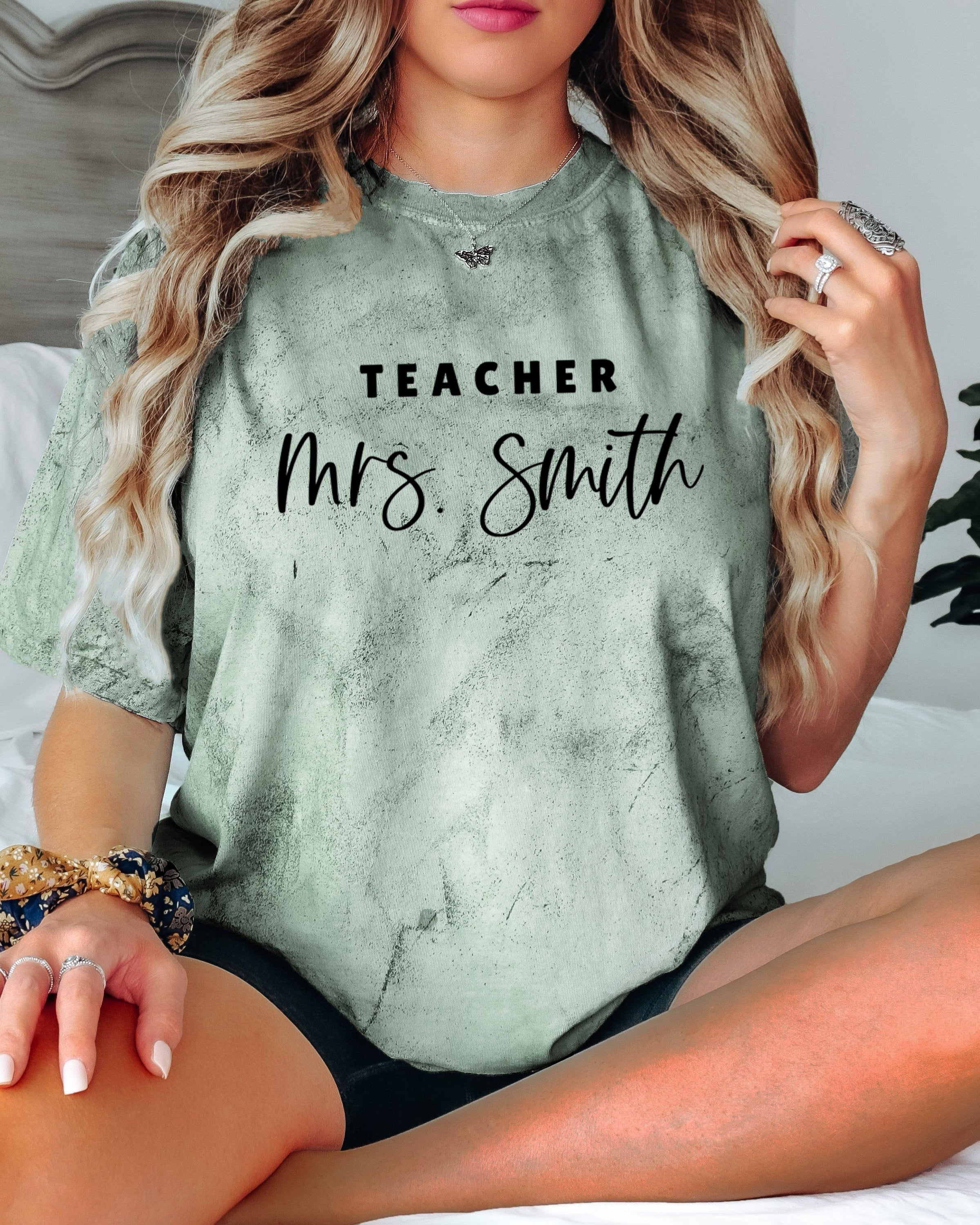 Teacher Mrs Custom Personalization name Teacher Comfort Colors Garment Dyed T Shirt