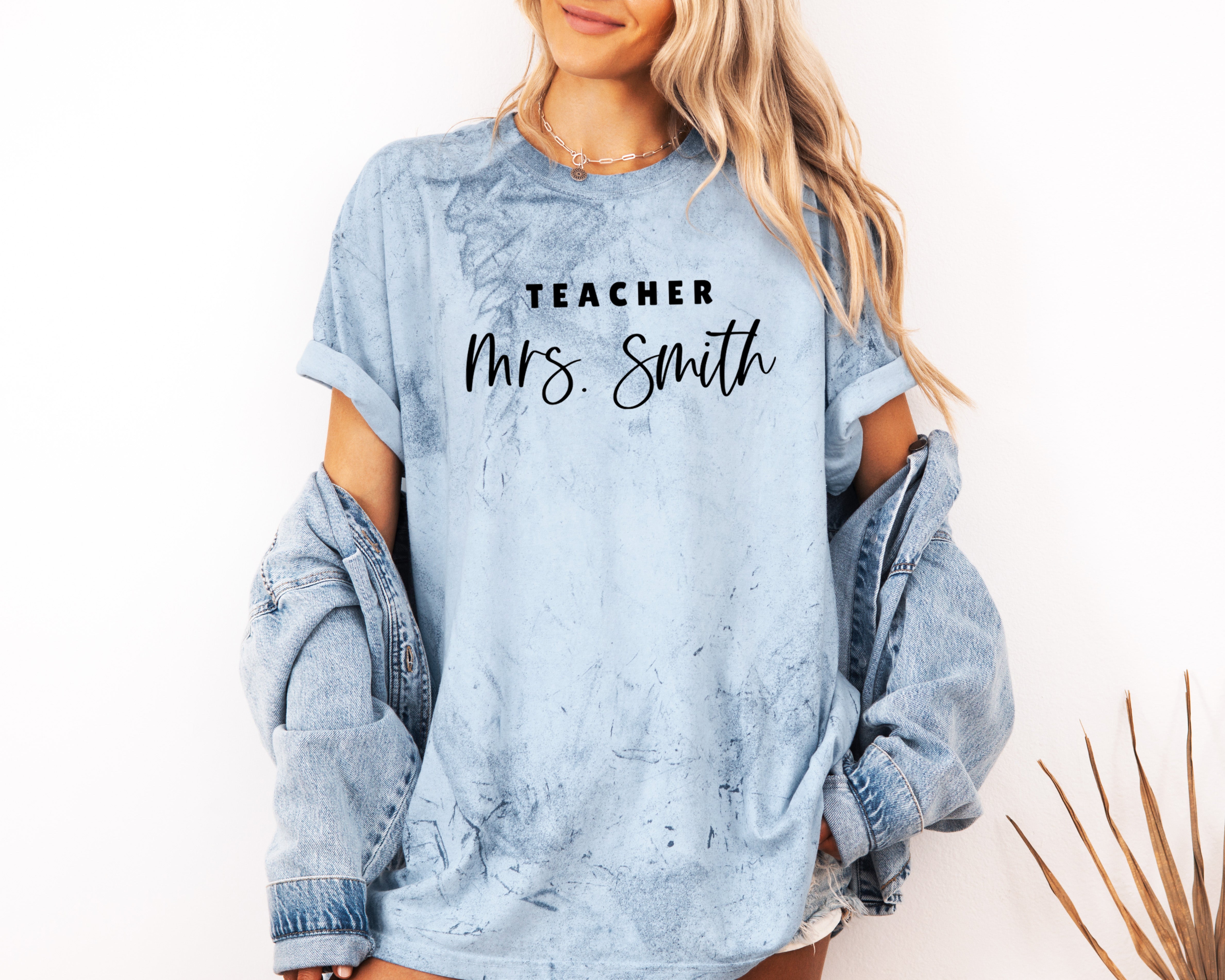 Teacher Mrs Custom Personalization name Teacher Comfort Colors Garment Dyed T Shirt