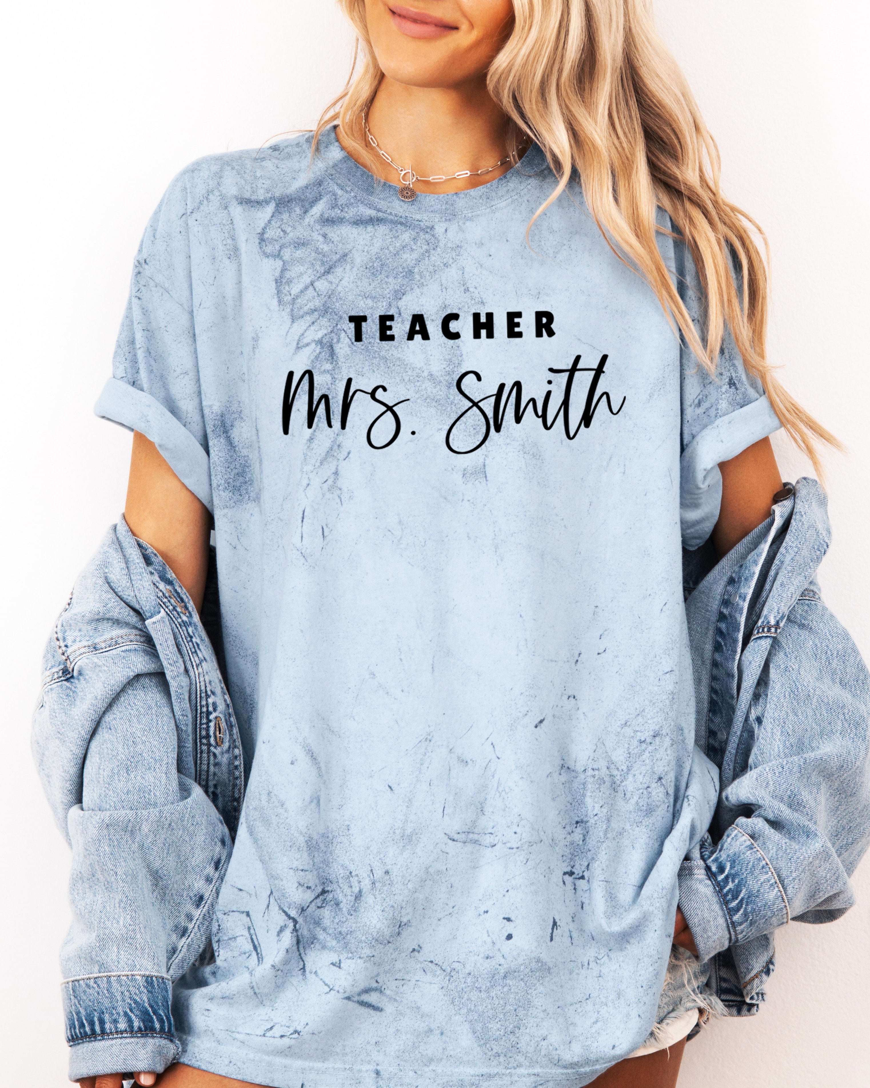 Teacher Mrs Custom Personalization name Teacher Comfort Colors Garment Dyed T Shirt