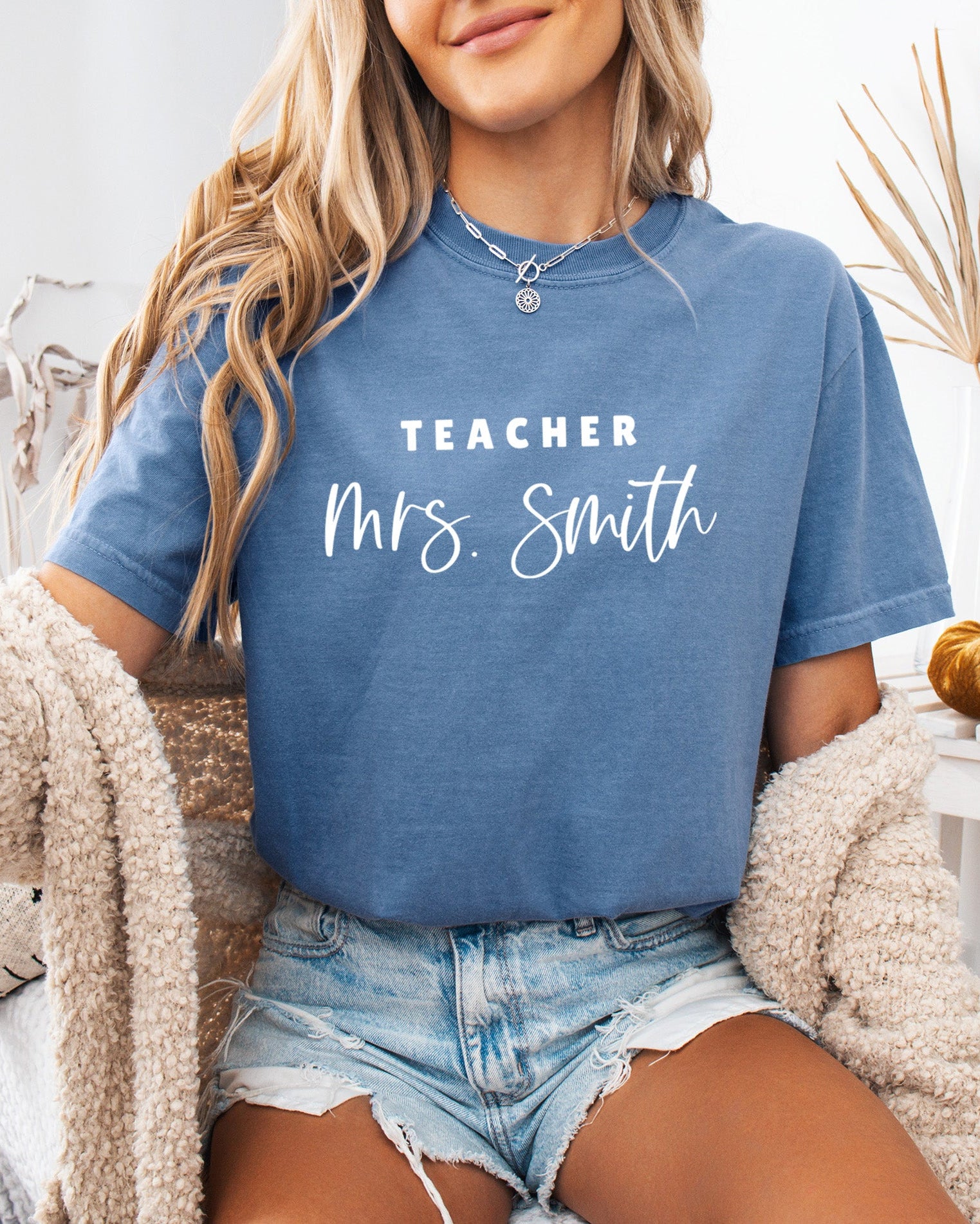 Teacher Mrs Custom Personalization name Teacher Comfort Colors Garment Dyed T Shirt