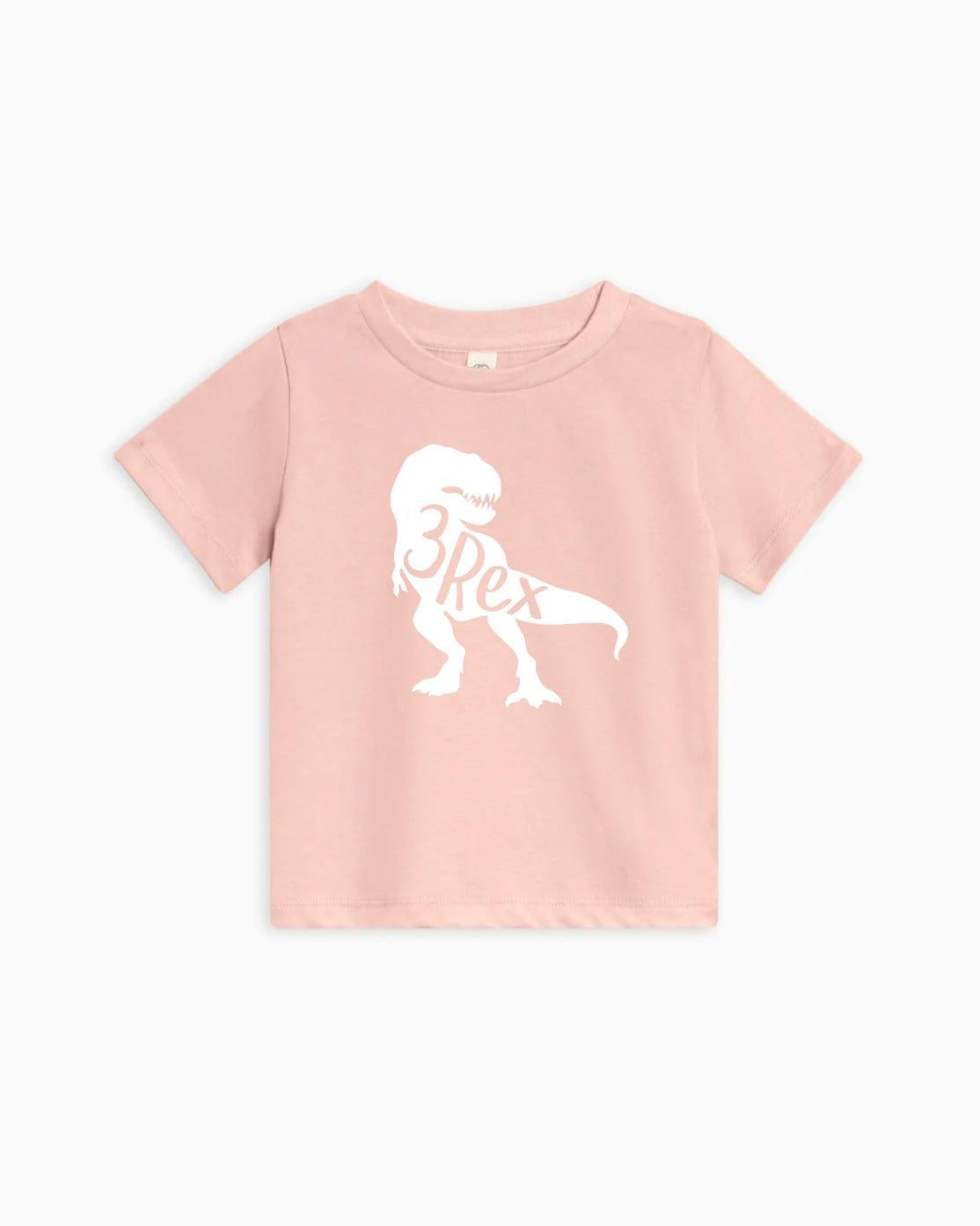 Three 3rex Trex dinosaur Birthday Organic Cotton Baby And Kids Tee