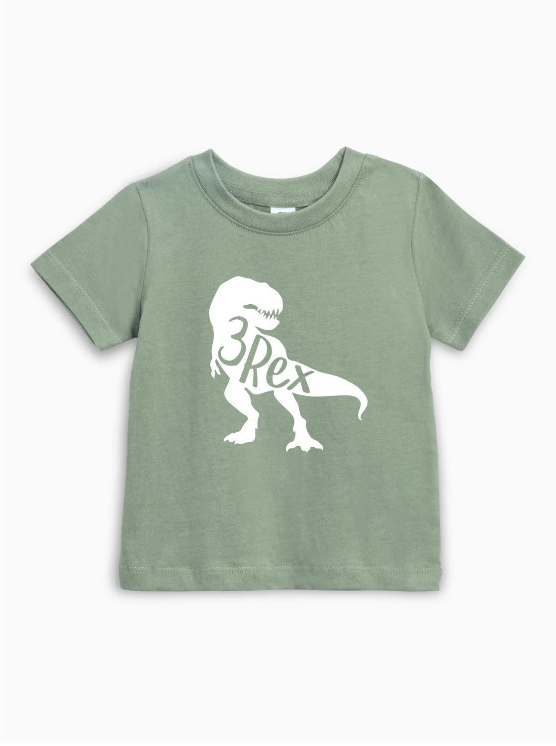 Three 3rex Trex dinosaur Birthday Organic Cotton Baby And Kids Tee