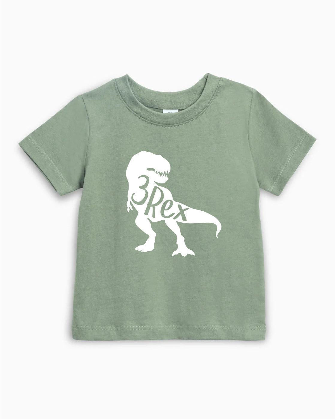 Three 3rex Trex dinosaur Birthday Organic Cotton Baby And Kids Tee