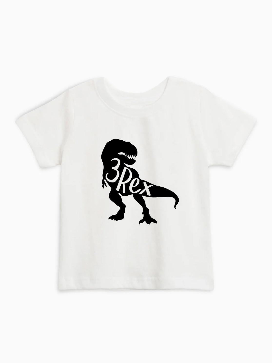 Three 3rex Trex dinosaur Birthday Organic Cotton Baby And Kids Tee