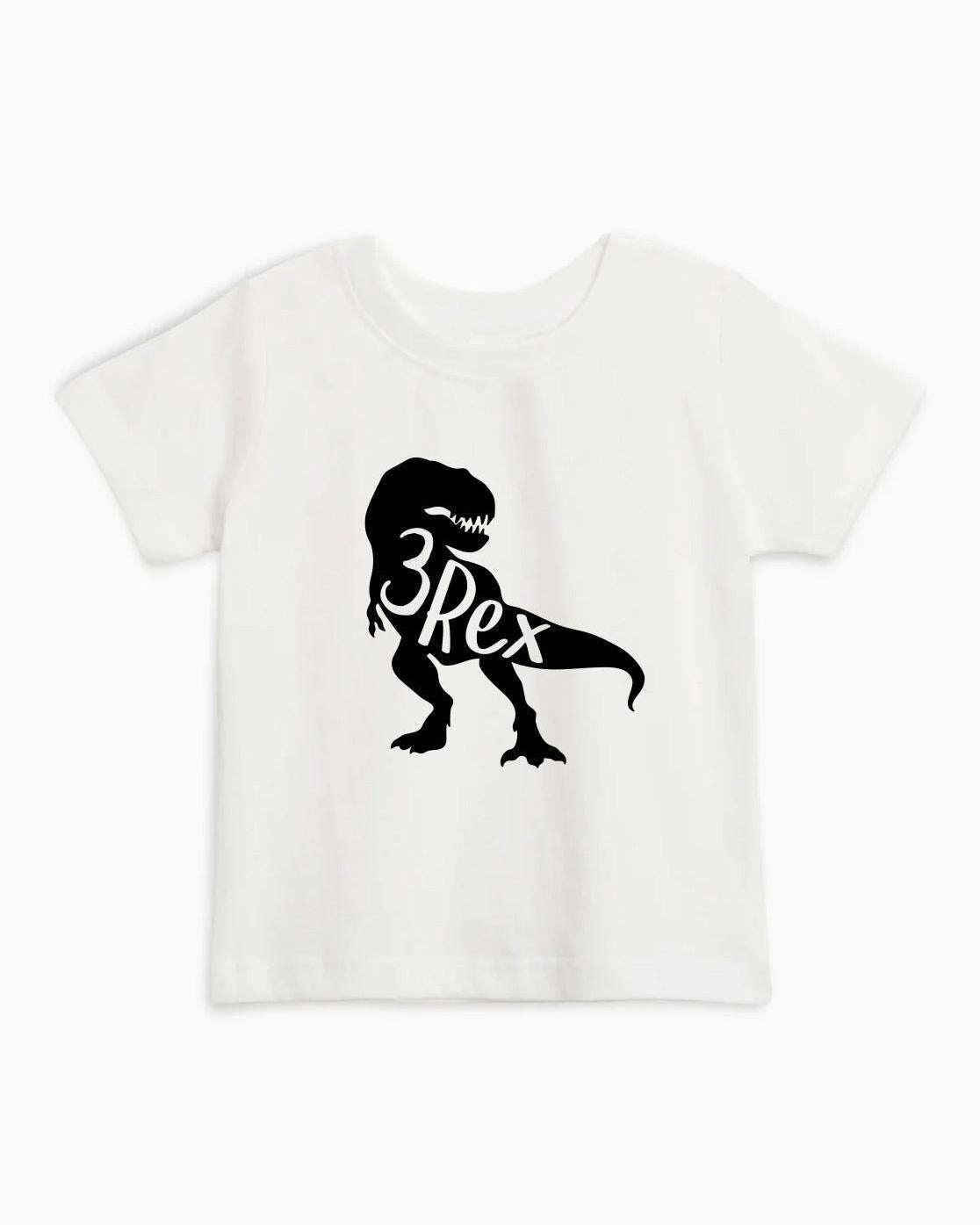 Three 3rex Trex dinosaur Birthday Organic Cotton Baby And Kids Tee