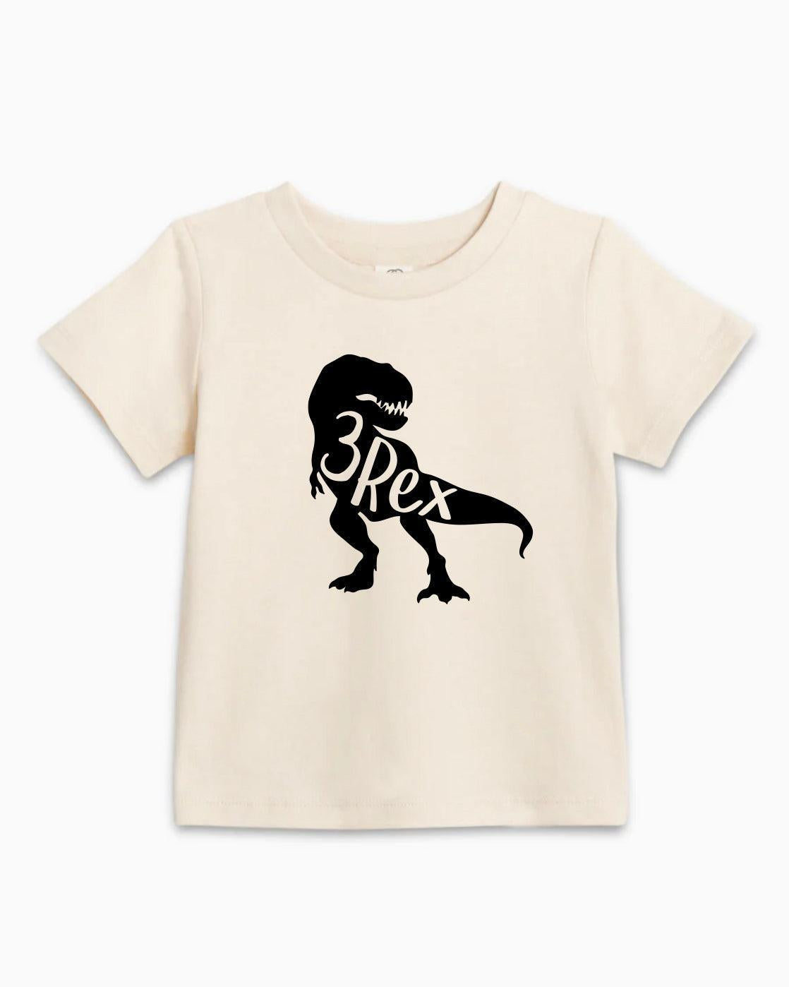 Three 3rex Trex dinosaur Birthday Organic Cotton Baby And Kids Tee