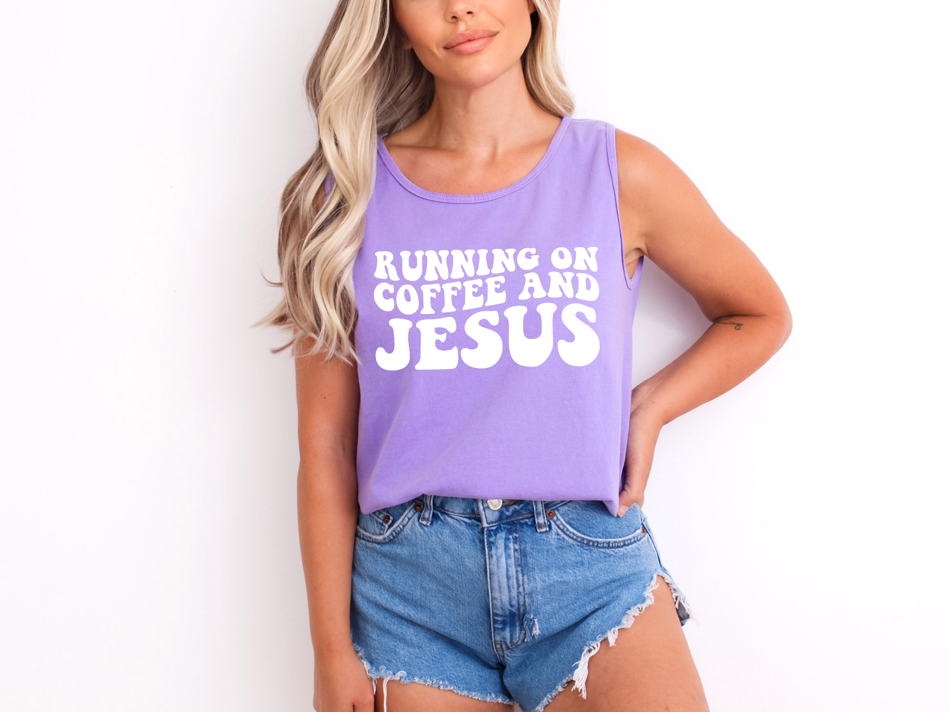 Running on Coffee and Jesus Comfort Colors Tank Top (Groovy)