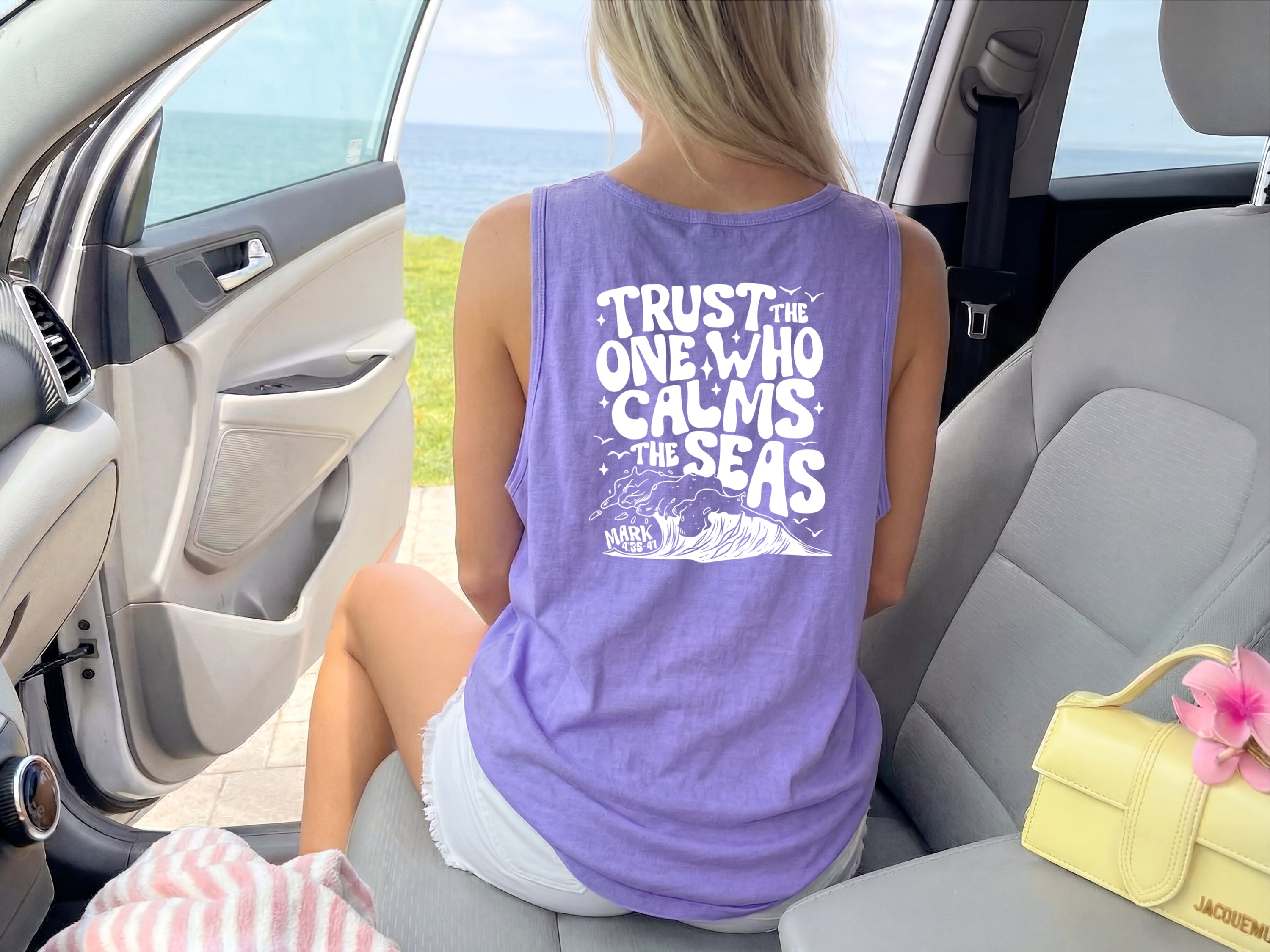 Trust who calms the sea Mark Psalm Christian Comfort Colors Tank Top Faith Bible Jesus (Copy)