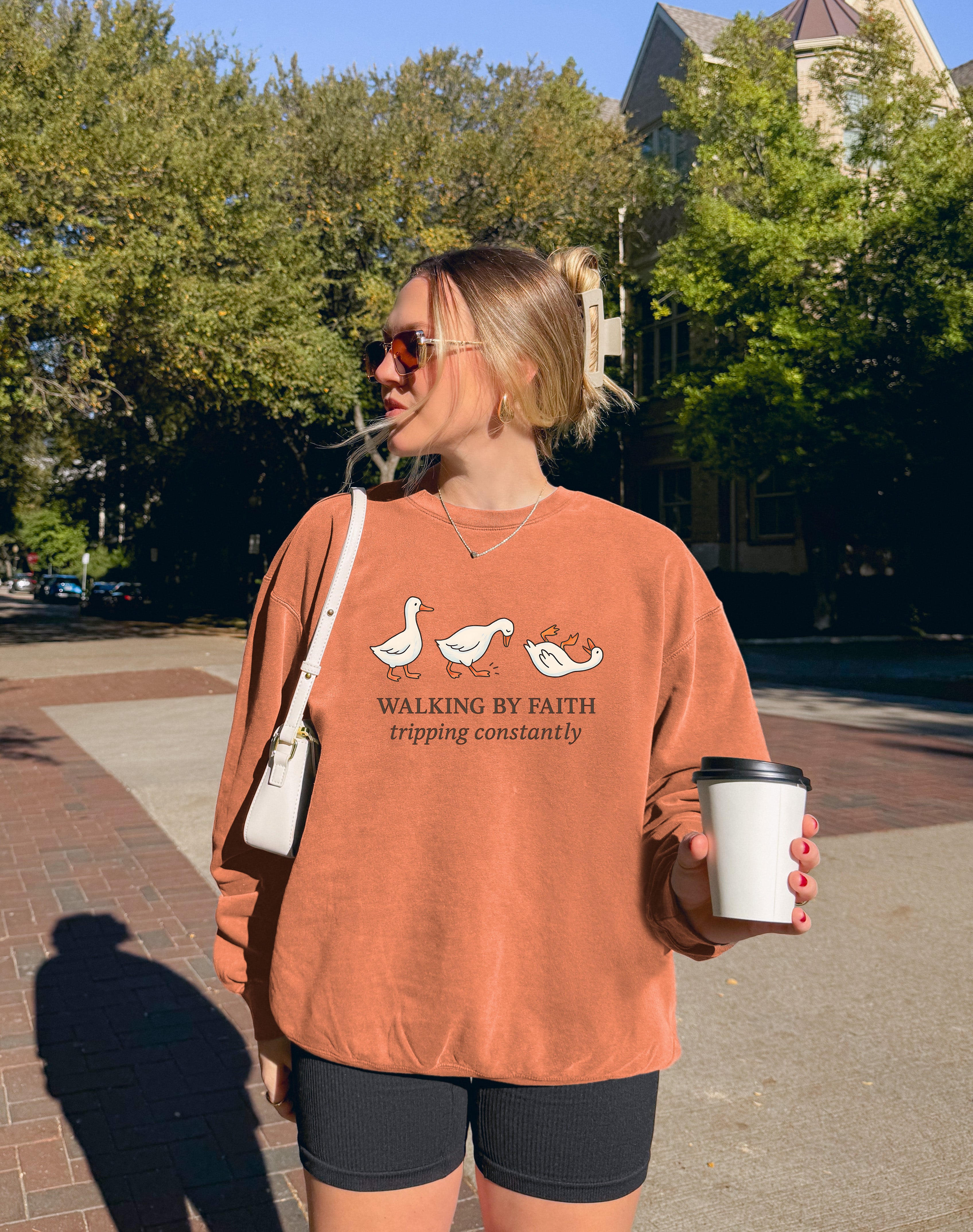 Walking By Faith Tripping Constantly Duck Christian Garment Dyed Comfort Colors Sweatshirt
