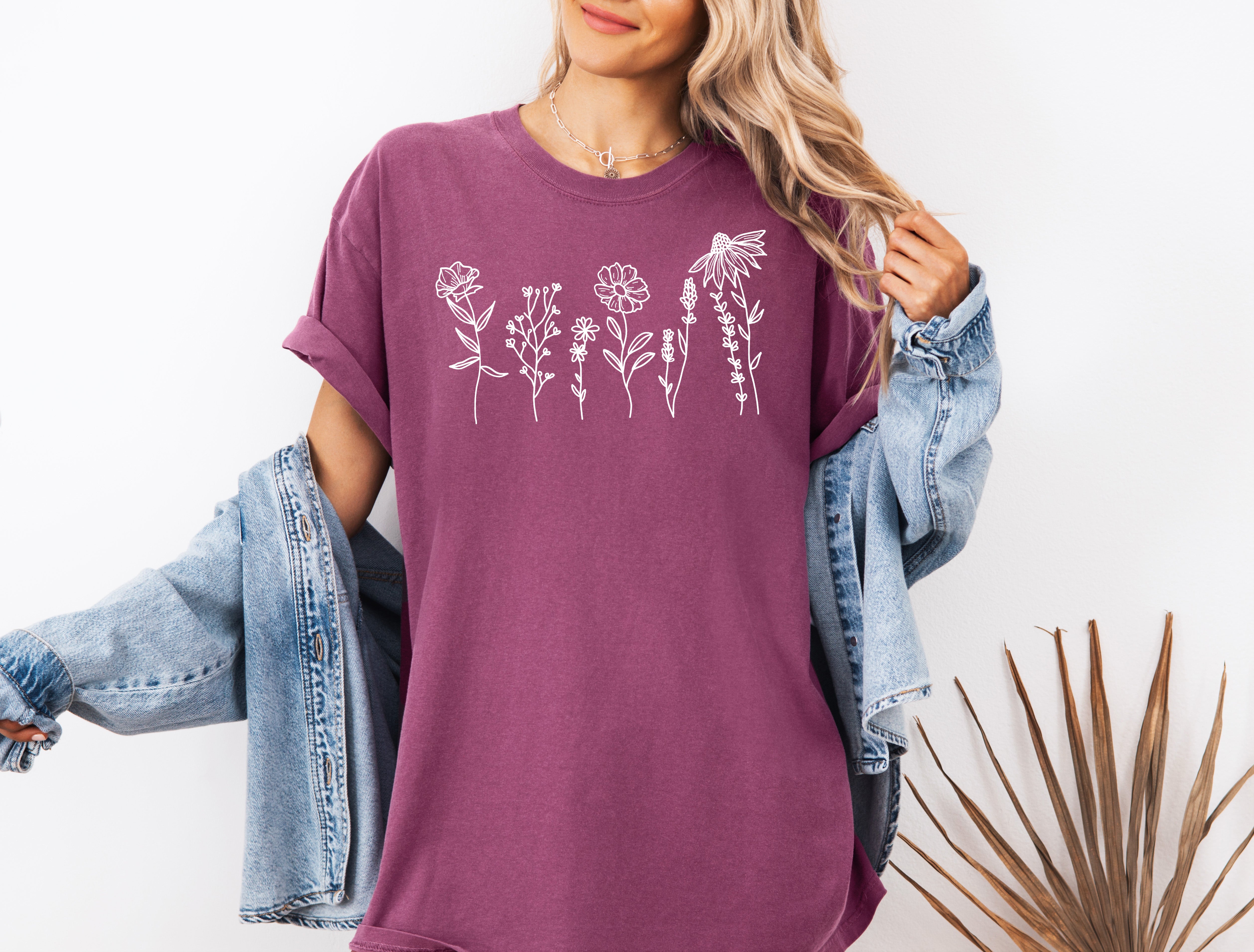 Wildflowers Botanical Plant Nature Garment Dyed T Shirt