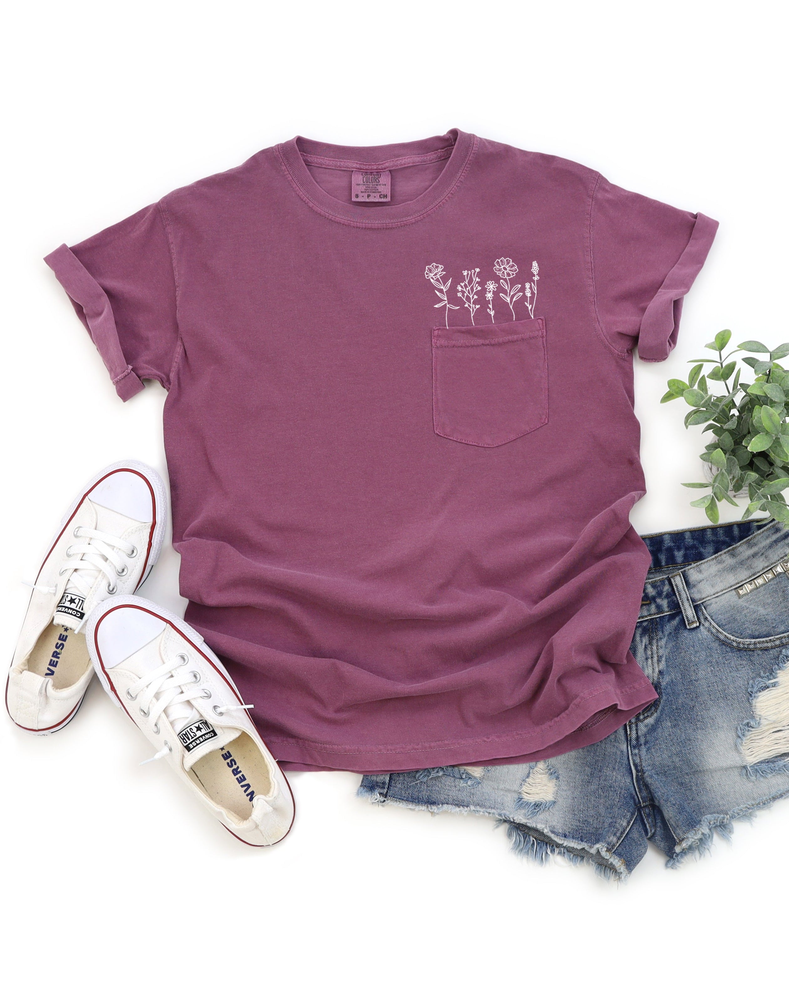 Wildflowers Comfort Colors Pocket T Shirt | Nature, Camping, Plant