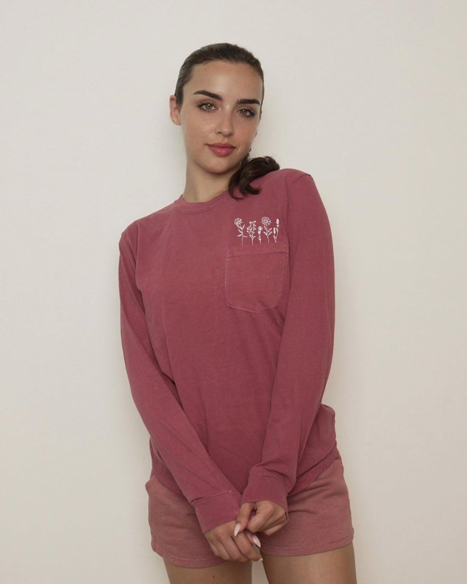 Wildflowers Nature Botanical Pocket Comfort Colors Long Sleeve Shirt