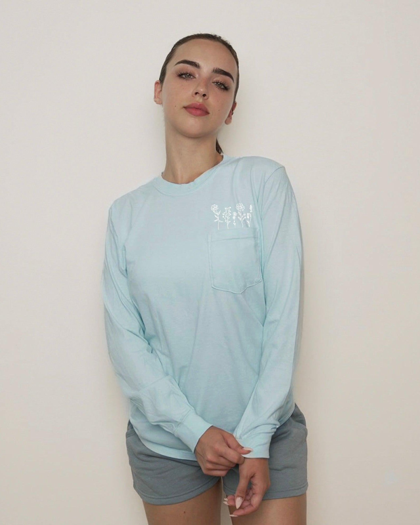 Wildflowers Nature Botanical Pocket Comfort Colors Long Sleeve Shirt