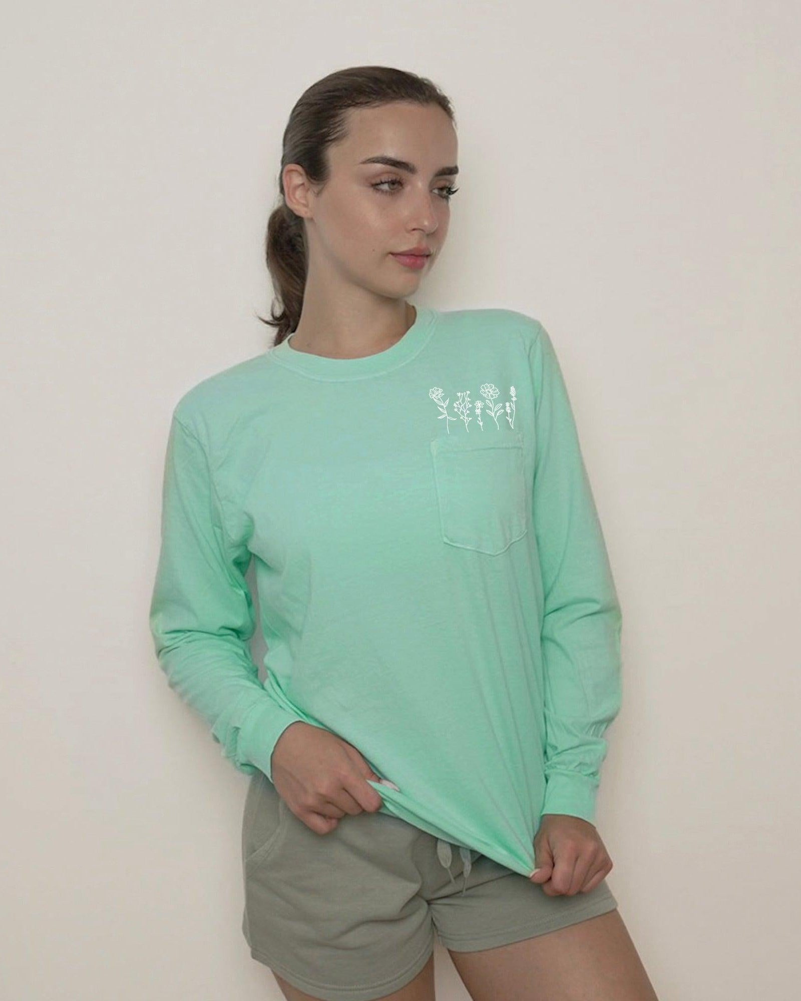 Wildflowers Nature Botanical Pocket Comfort Colors Long Sleeve Shirt