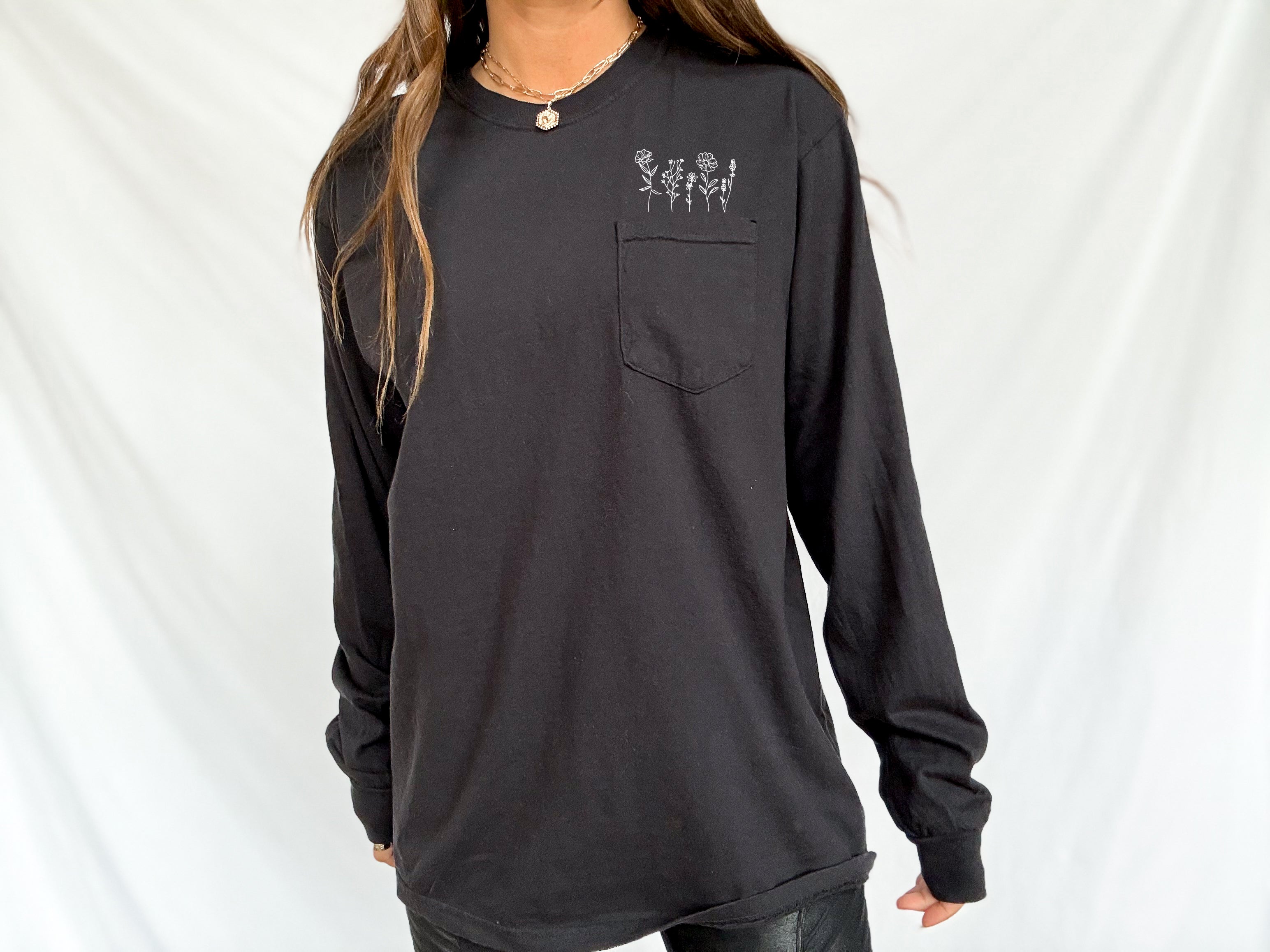 Wildflowers Nature Botanical Pocket Comfort Colors Long Sleeve Shirt