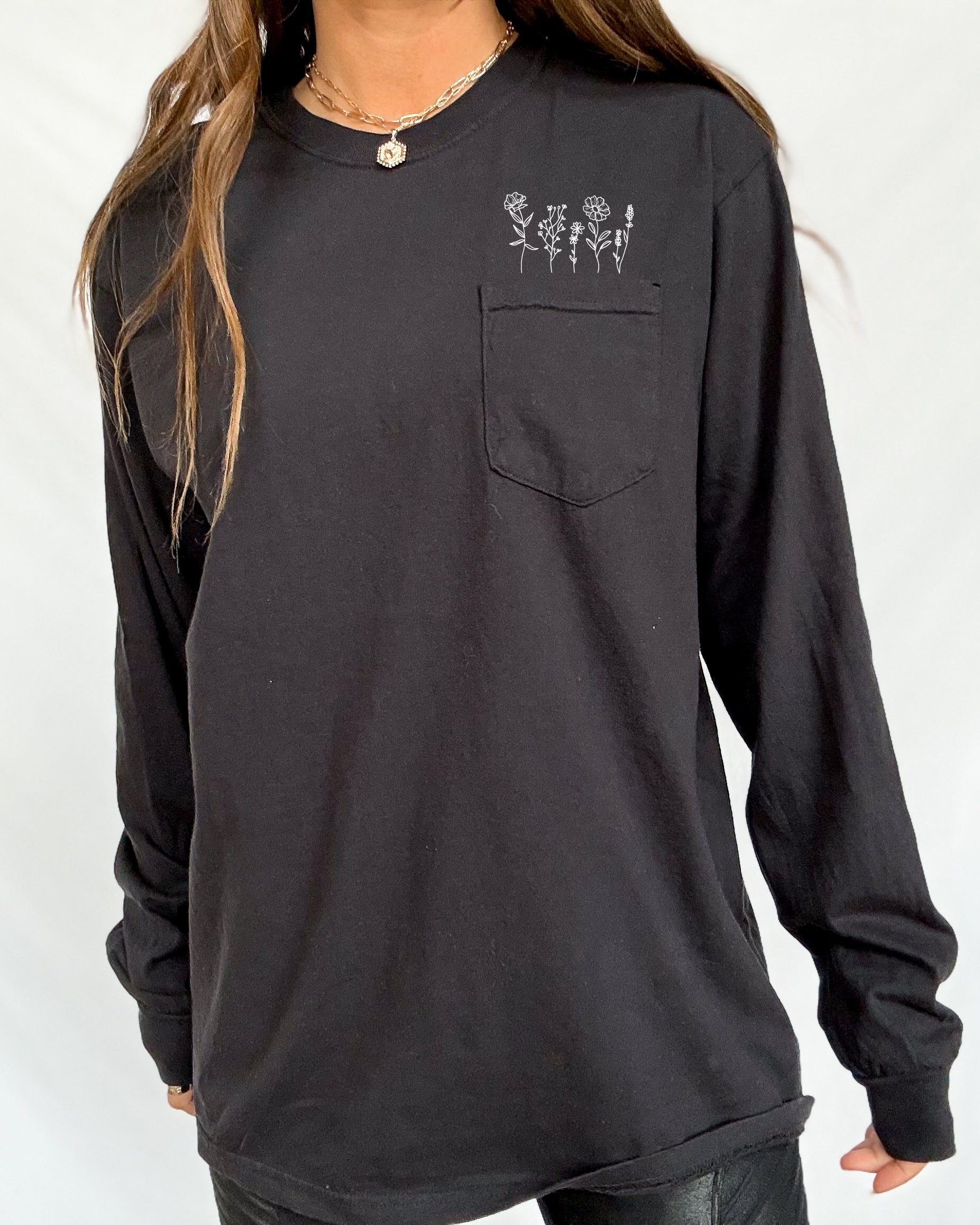 Wildflowers Nature Botanical Pocket Comfort Colors Long Sleeve Shirt