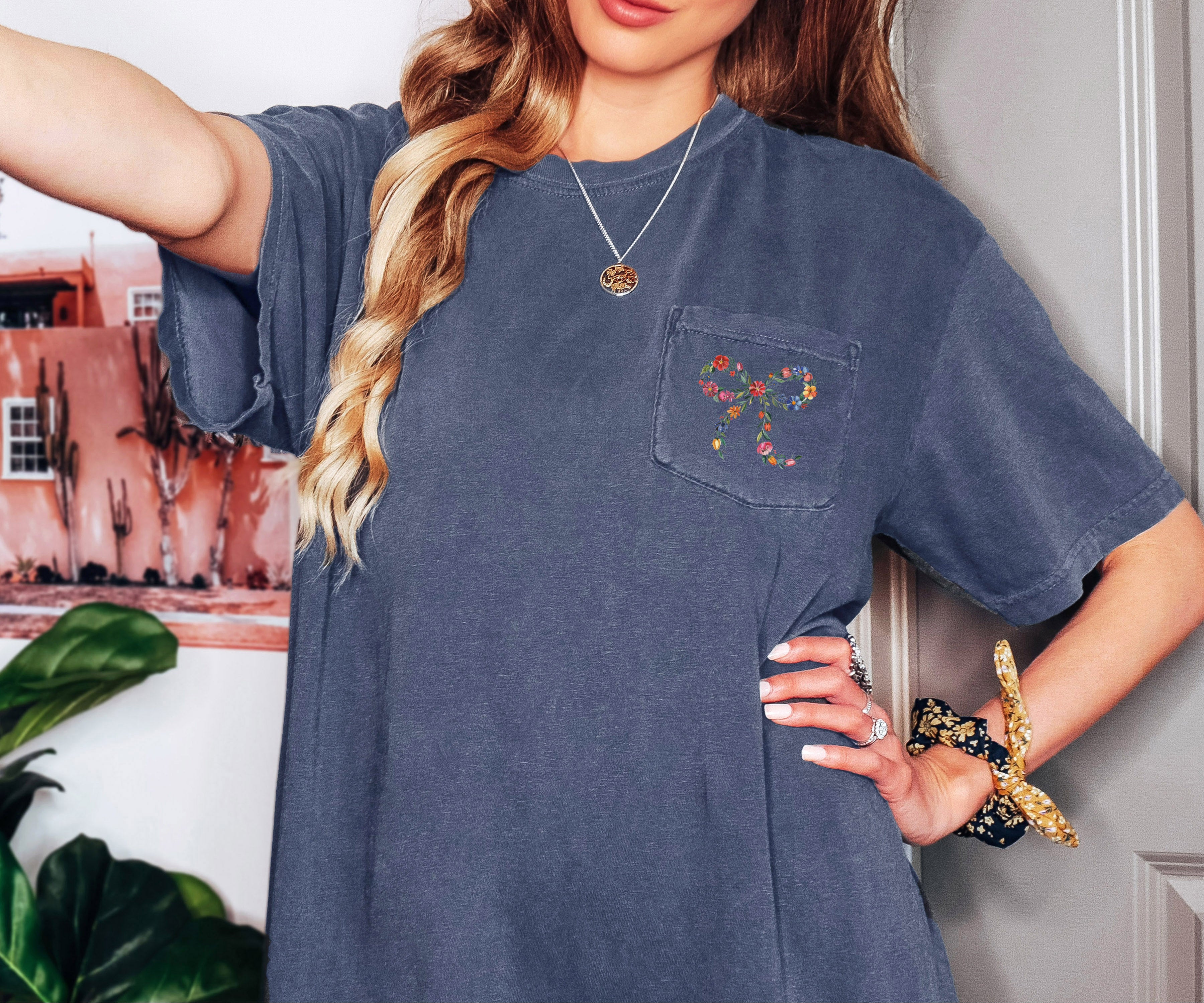 Wildflowers Ribbon Color Botanical Comfort Colors Pocket T Shirt