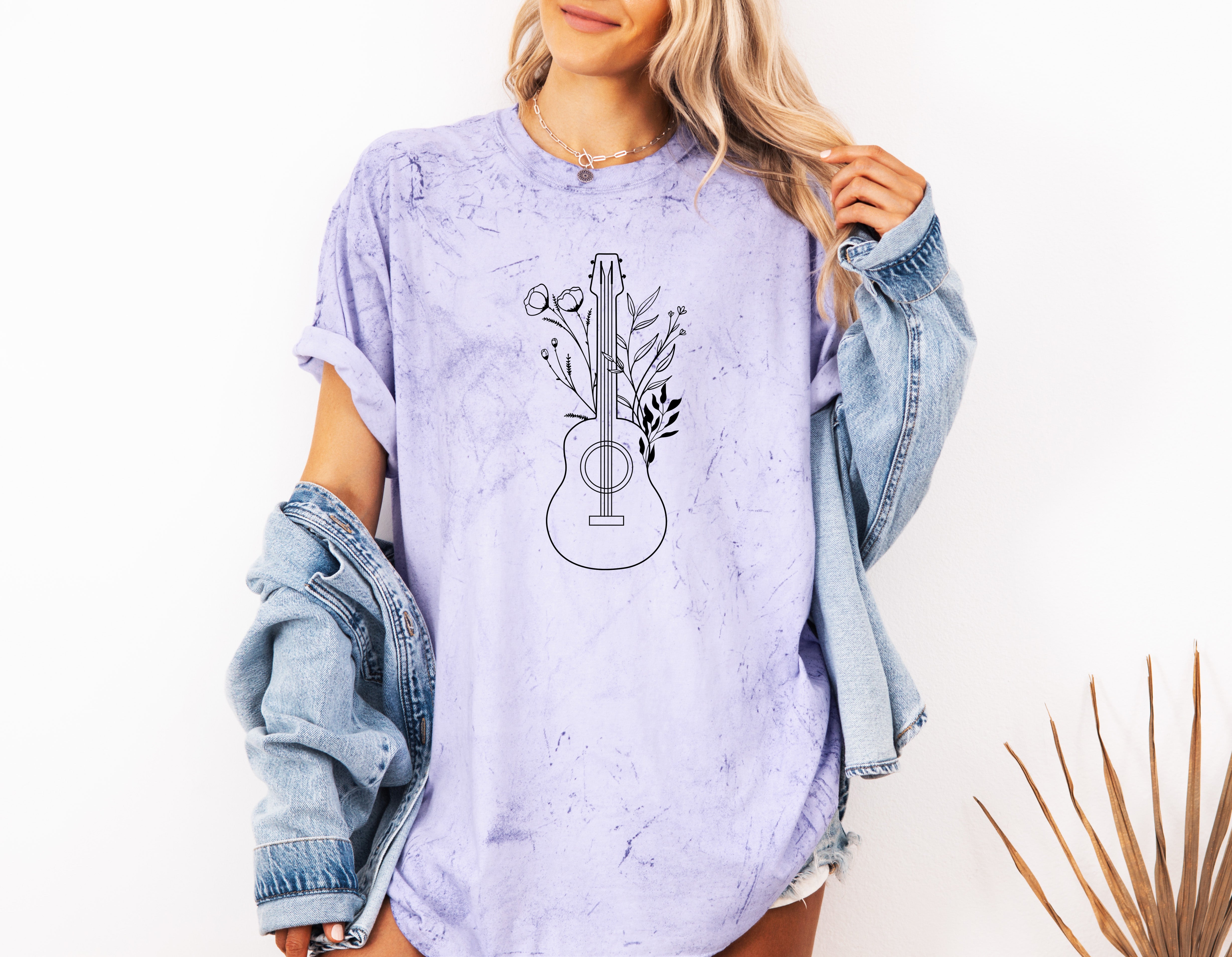Wildflowers and Guitar Music Nature botanical Garment Dyed T Shirt