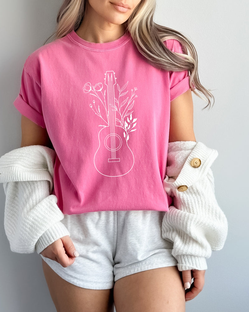Wildflowers and Guitar Music Nature botanical Garment Dyed T Shirt