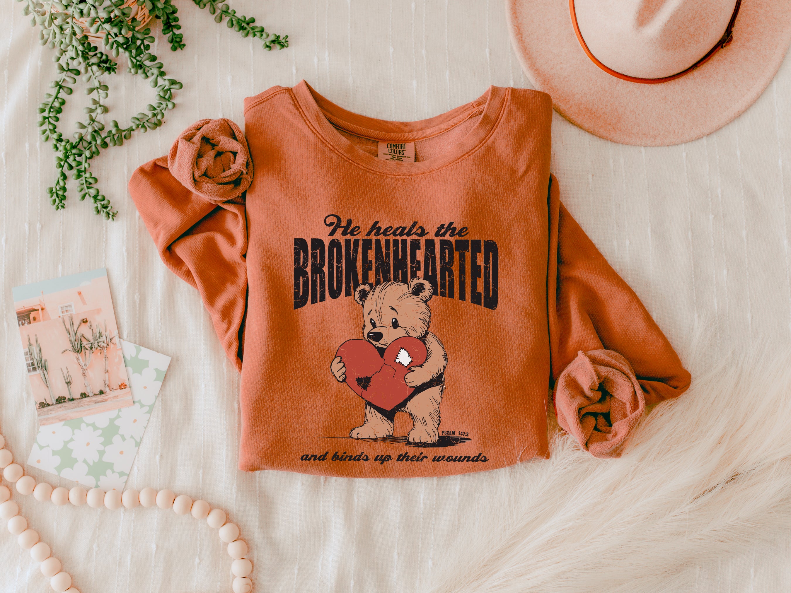 He heals the brokenhearted Inspirational Christian Garment Dyed Comfort Colors Sweatshirt