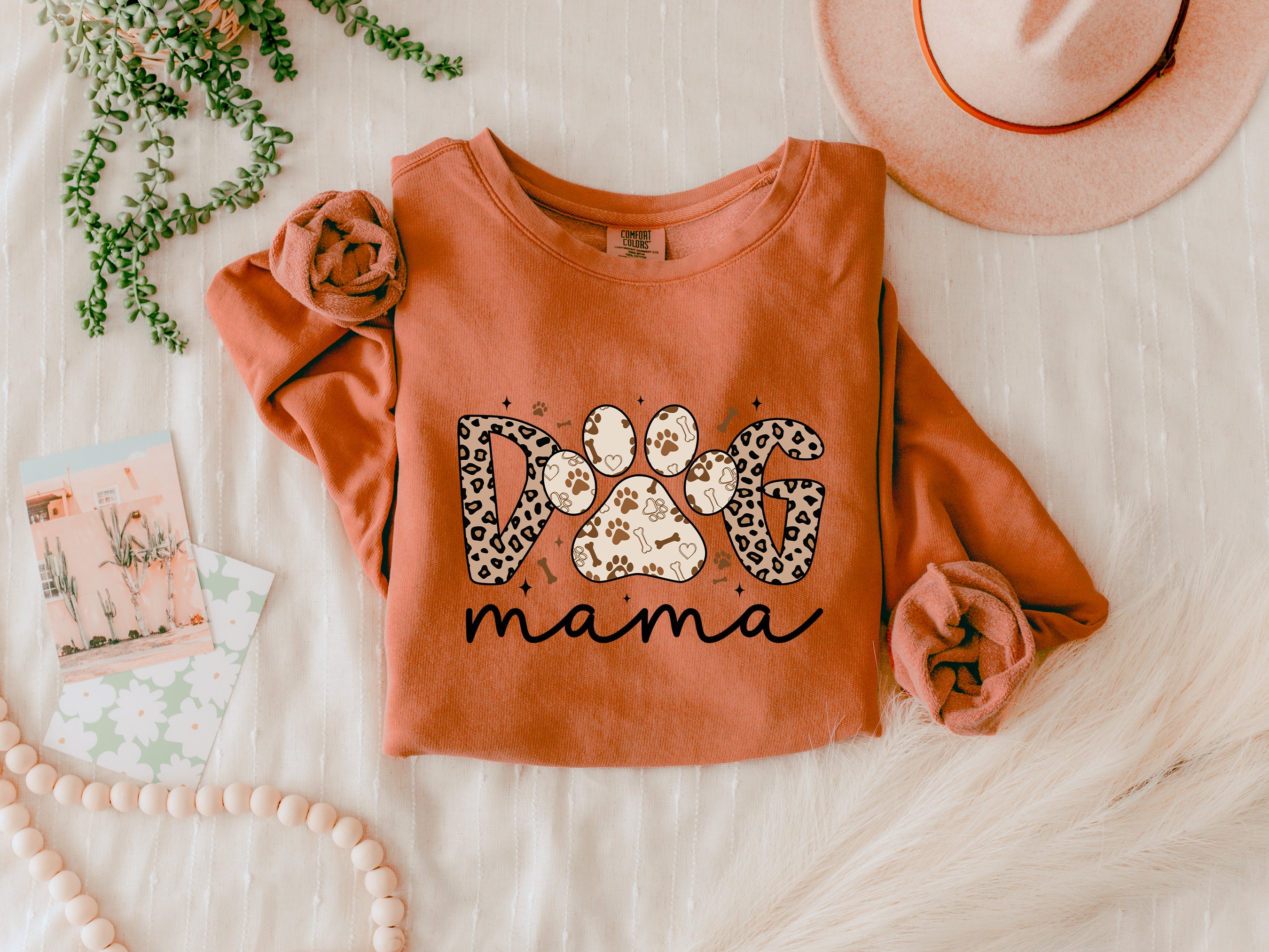Dog mom Fall Garment Dyed Comfort Colors Sweatshirt (Leopard)