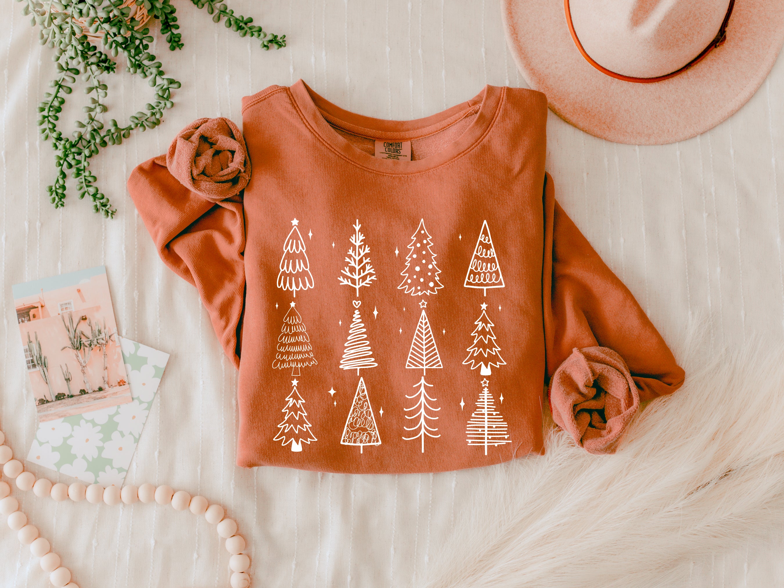 Merry Christmas Tree Winter Holiday Fall Autumn Inspirational Garment Dyed Comfort Colors Sweatshirt