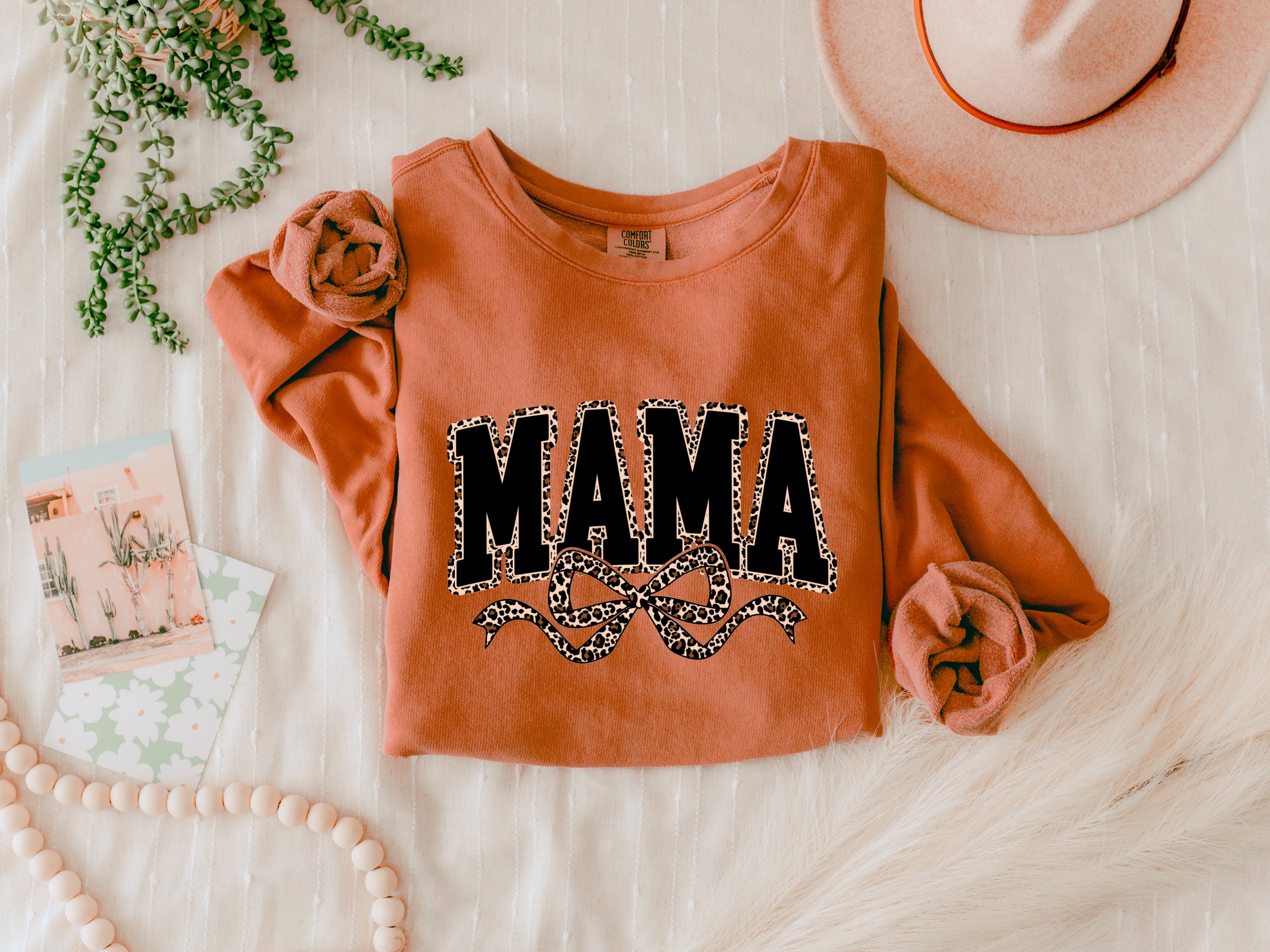 Mama Garment Dyed Comfort Colors Sweatshirt (Leopard Ribbon)