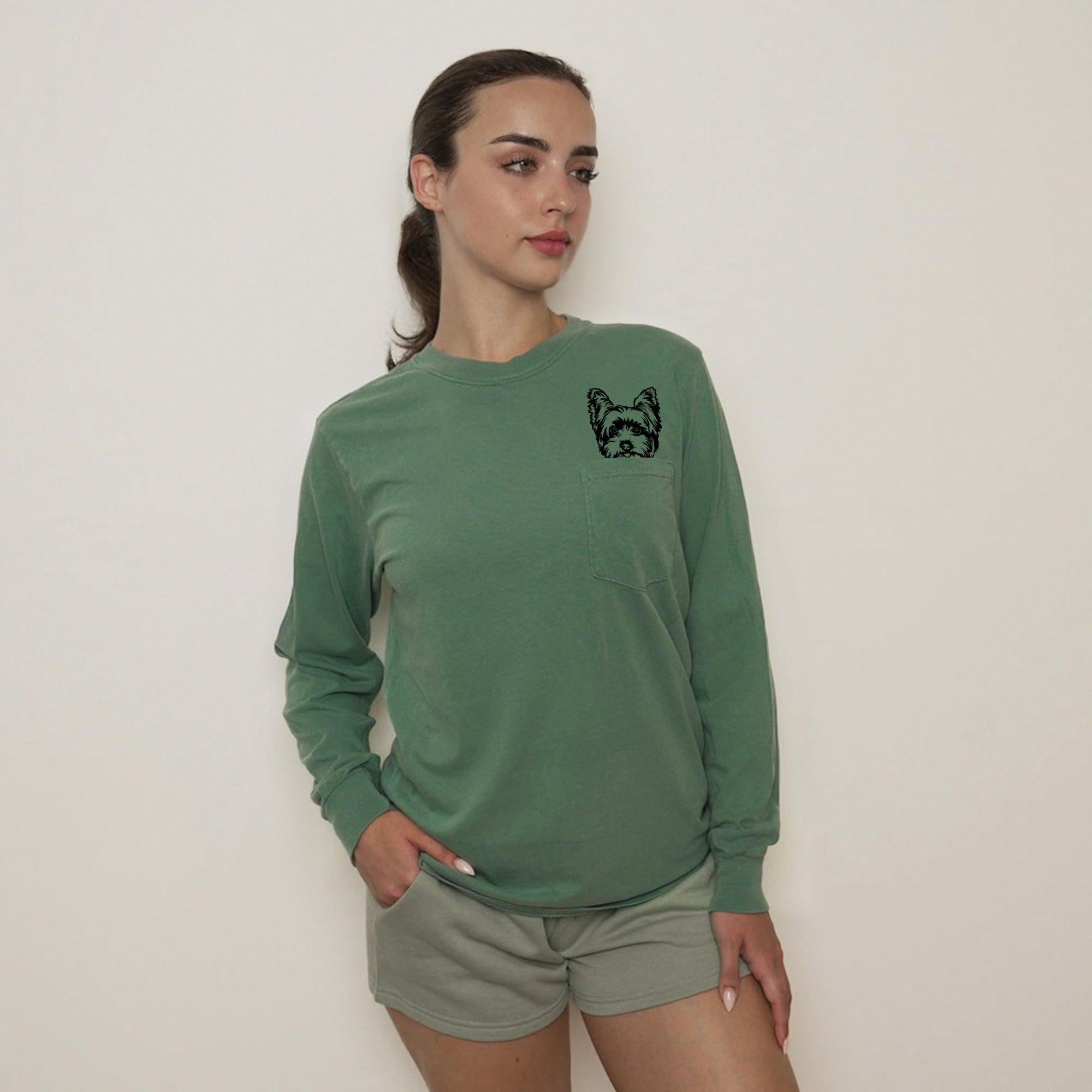 Yorkshire Terrier Yorkie Dog Mom Pocket Comfort Colors Long Sleeve Shirt