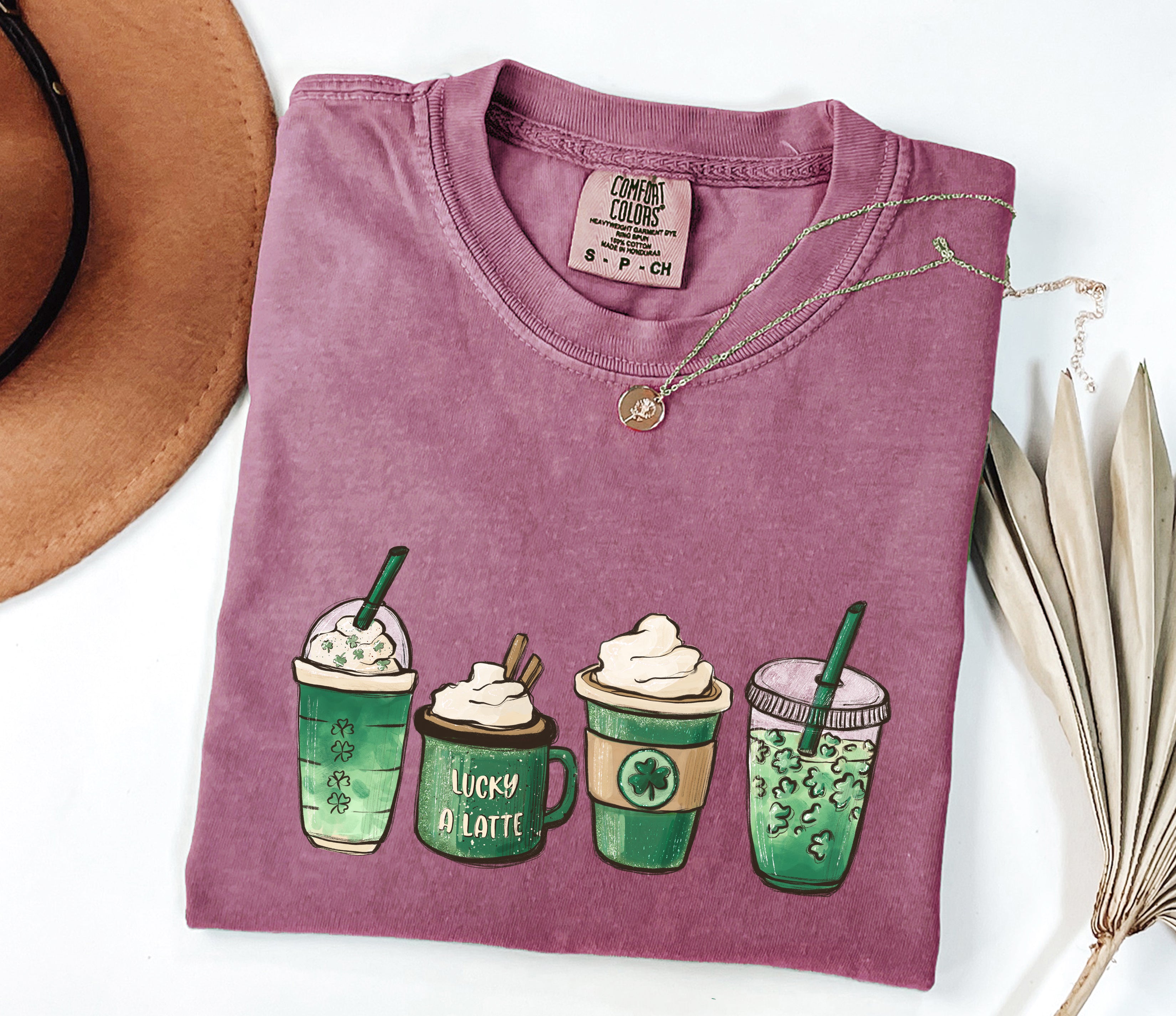 St. Patrick's day Lucky Latte Shamrock Matcha Coffee Comfort Colors T Shirt
