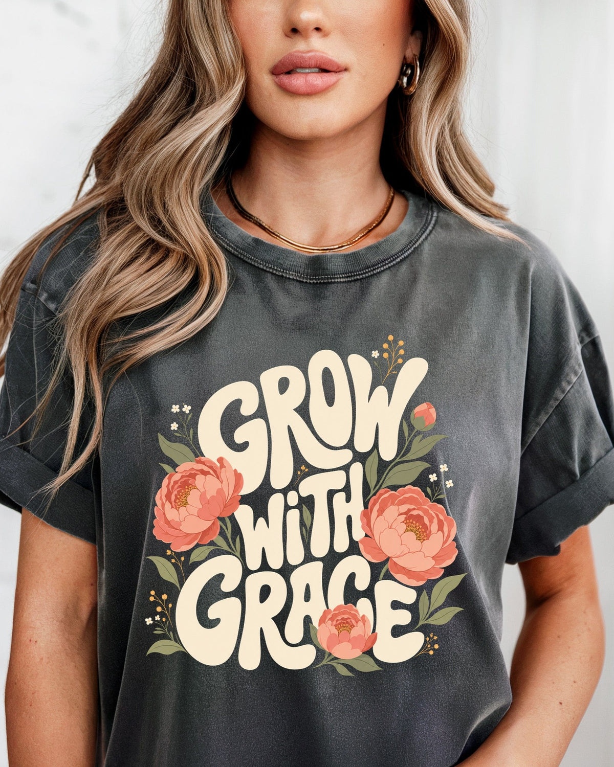 Grow With Grace Christian Flower Comfort Colors T-Shirt, Jesus Bible Gift
