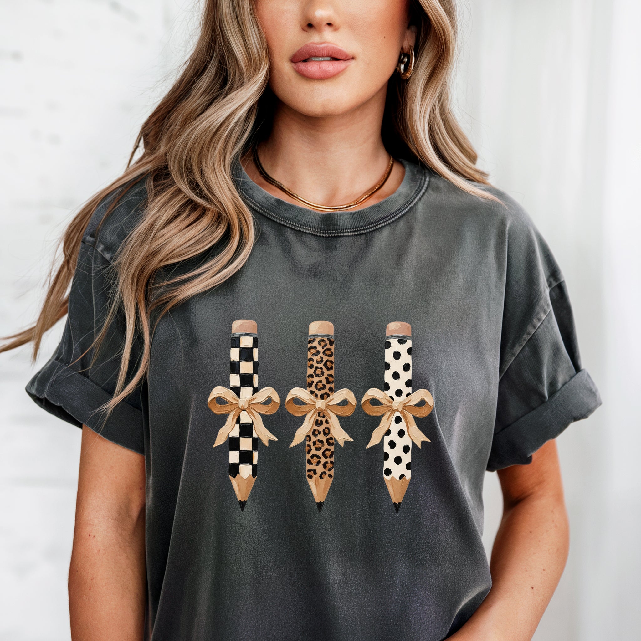 Teacher Pencils Plaid Dot Leopard Comfort Colors Garment-Dyed T-Shirt