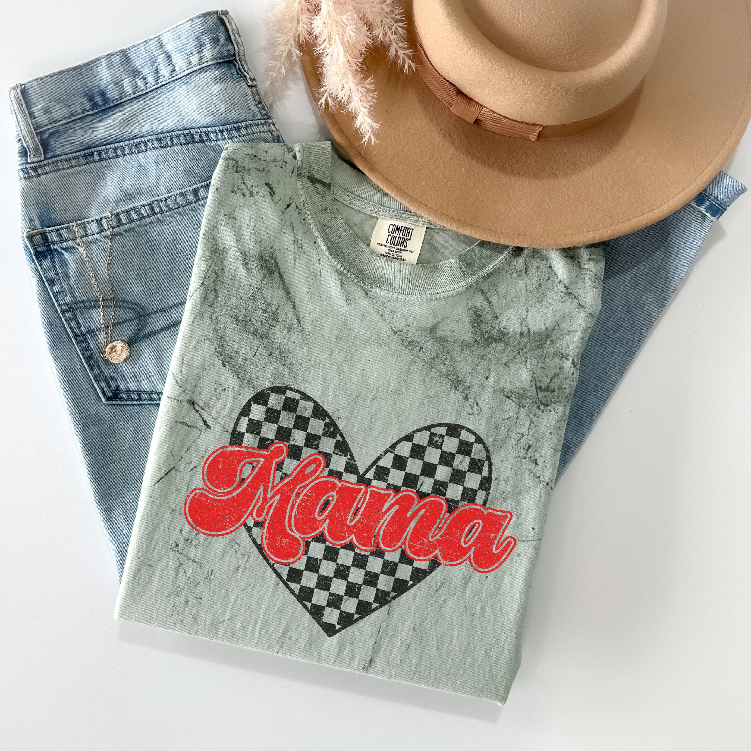 Mama Love Comfort Colors T Shirt (Checkered)