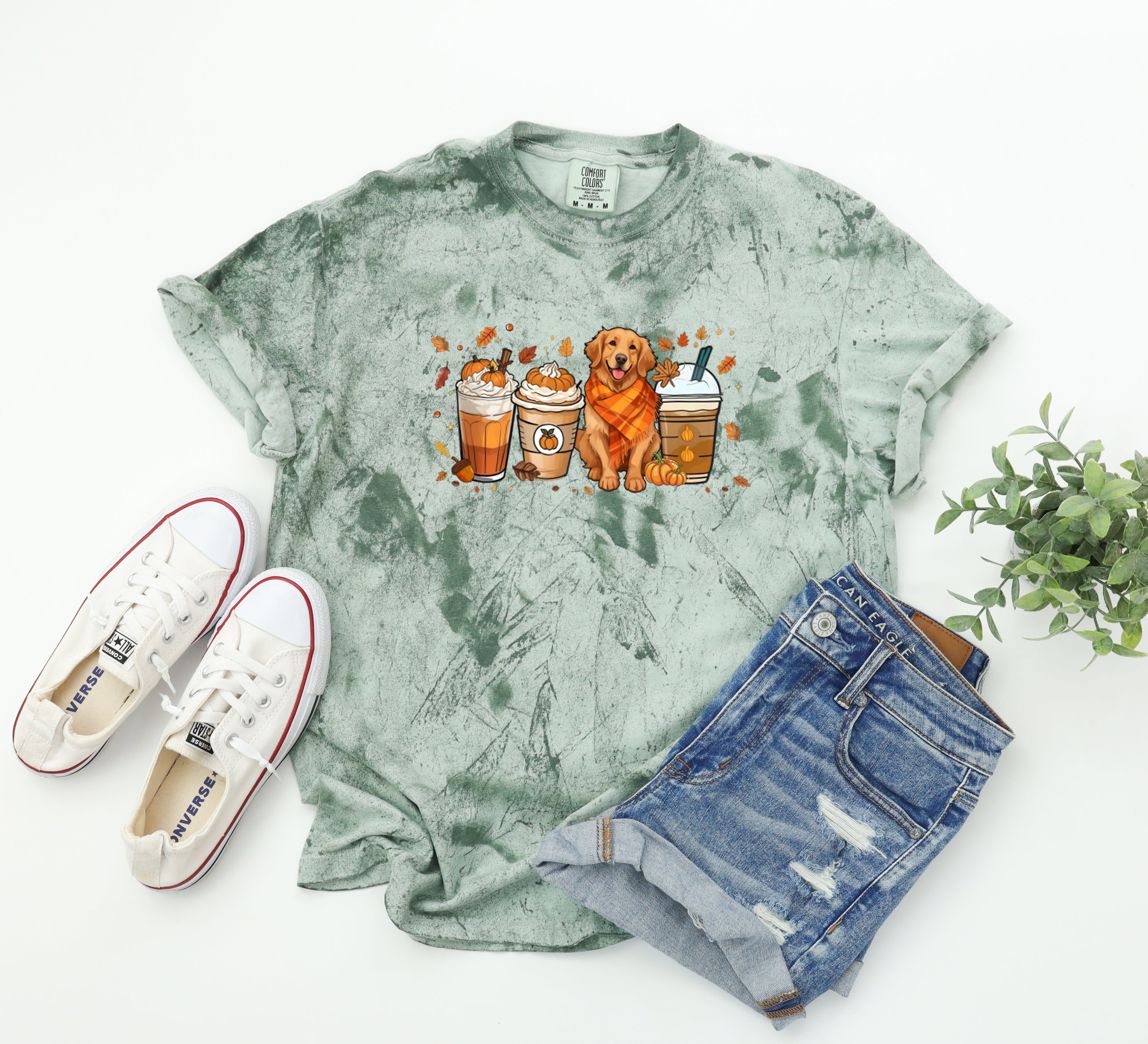 Coffee Pumpkin Spice Latte and Retriever Fall Thanksgiving day Christmas Autumn Comfort Colors Garment Dyed T Shirt