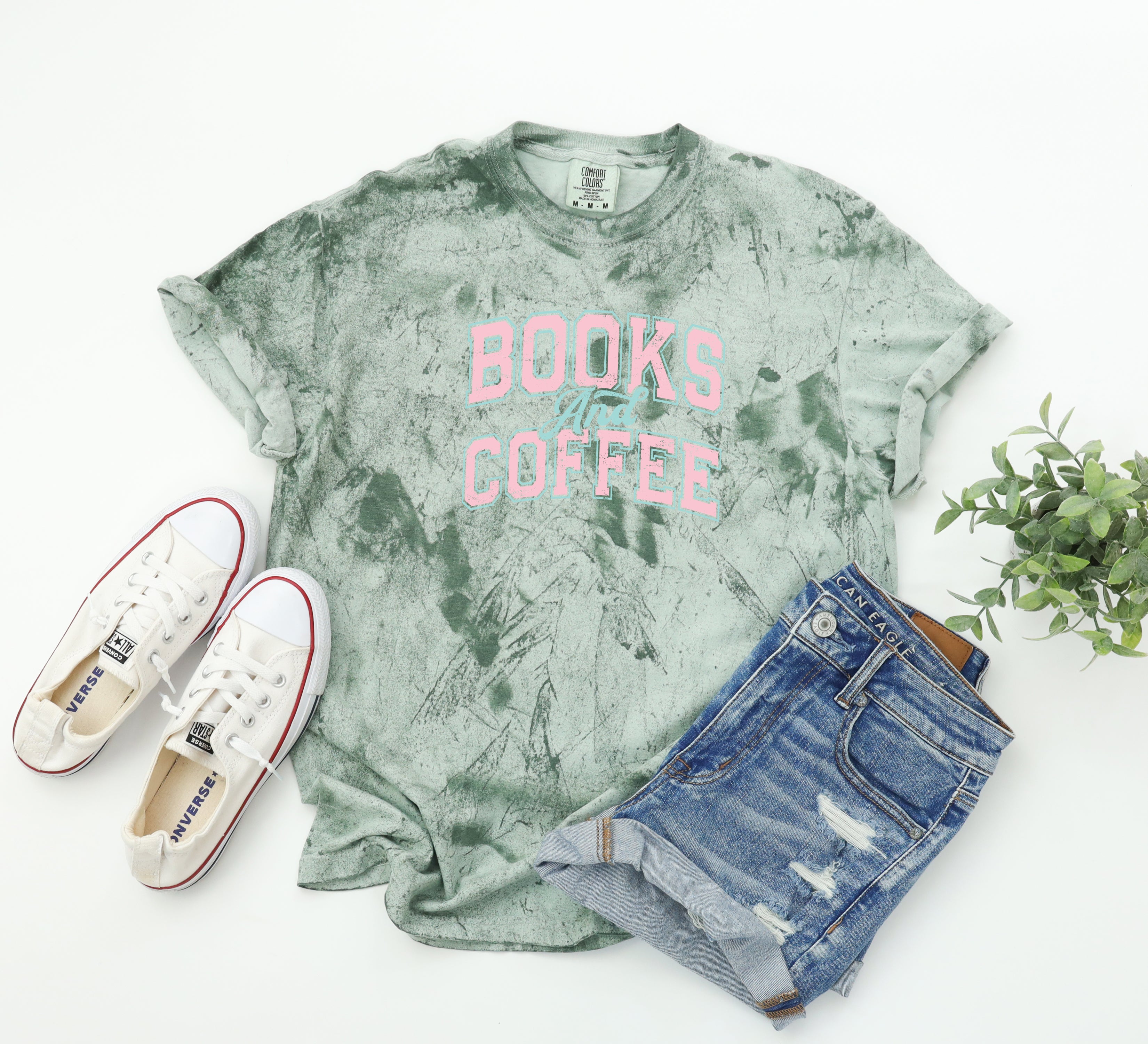 Books and Coffee Comfort Colors Garment Dyed T Shirt